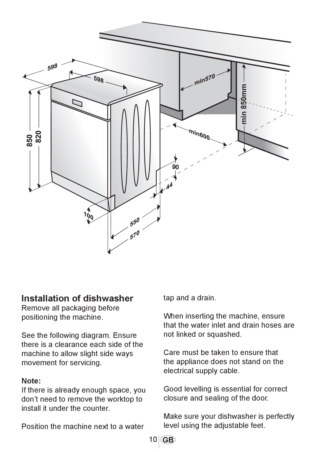 Beko DSFN 1532 manual Installation of dishwasher 