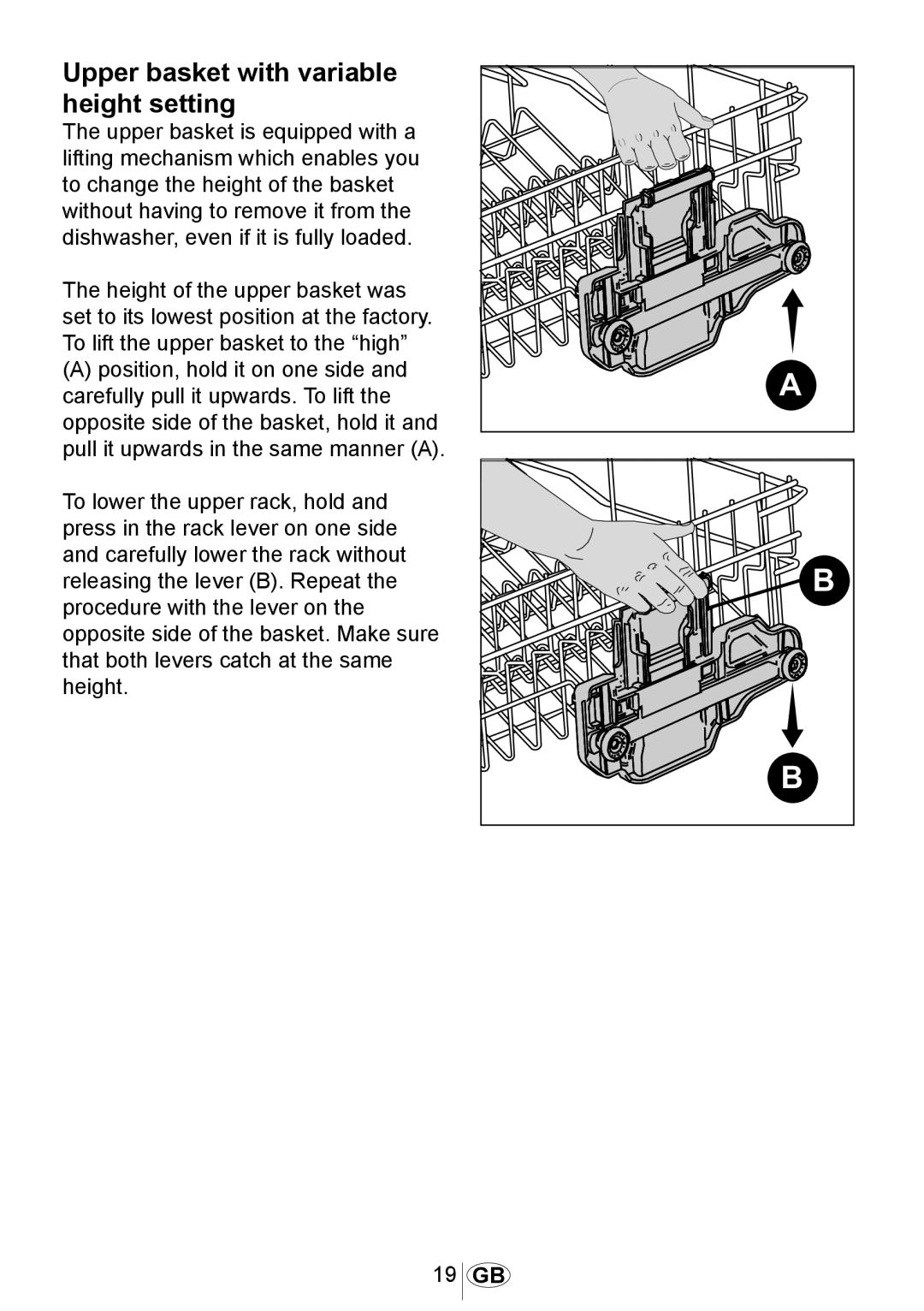 Beko DSFN 1532 manual Upper basket with variable height setting 