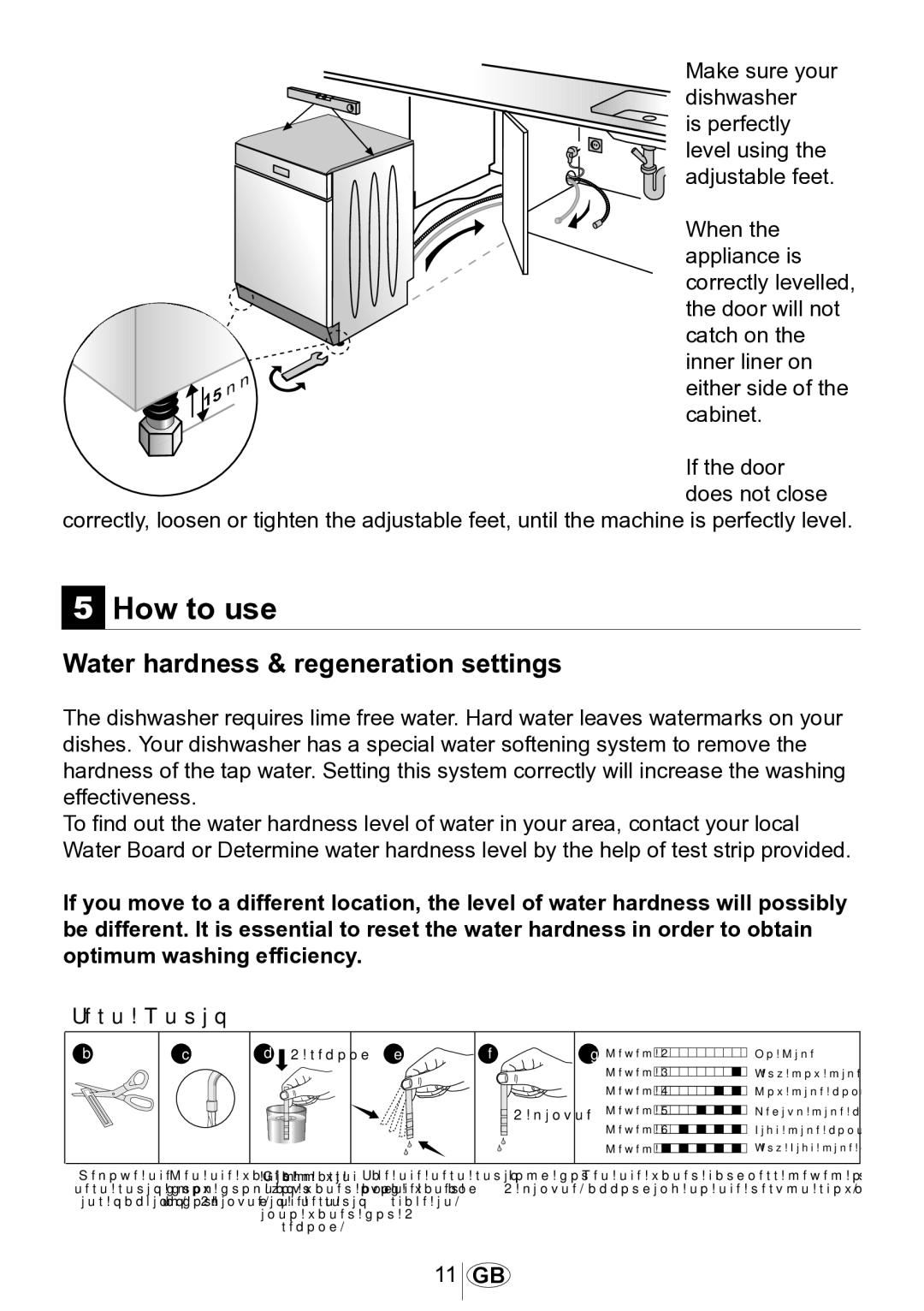 Beko DSFN 6830 manual How to use, Water hardness & regeneration settings 