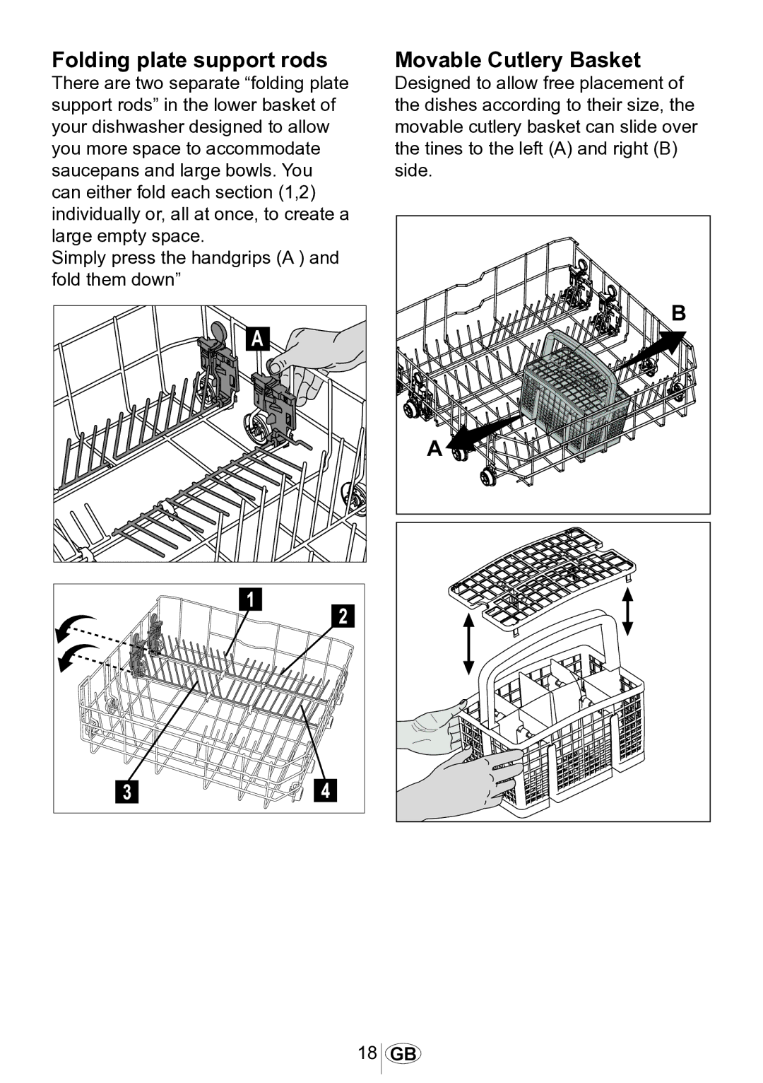 Beko DSFN 6830 manual Folding plate support rods, Movable Cutlery Basket 