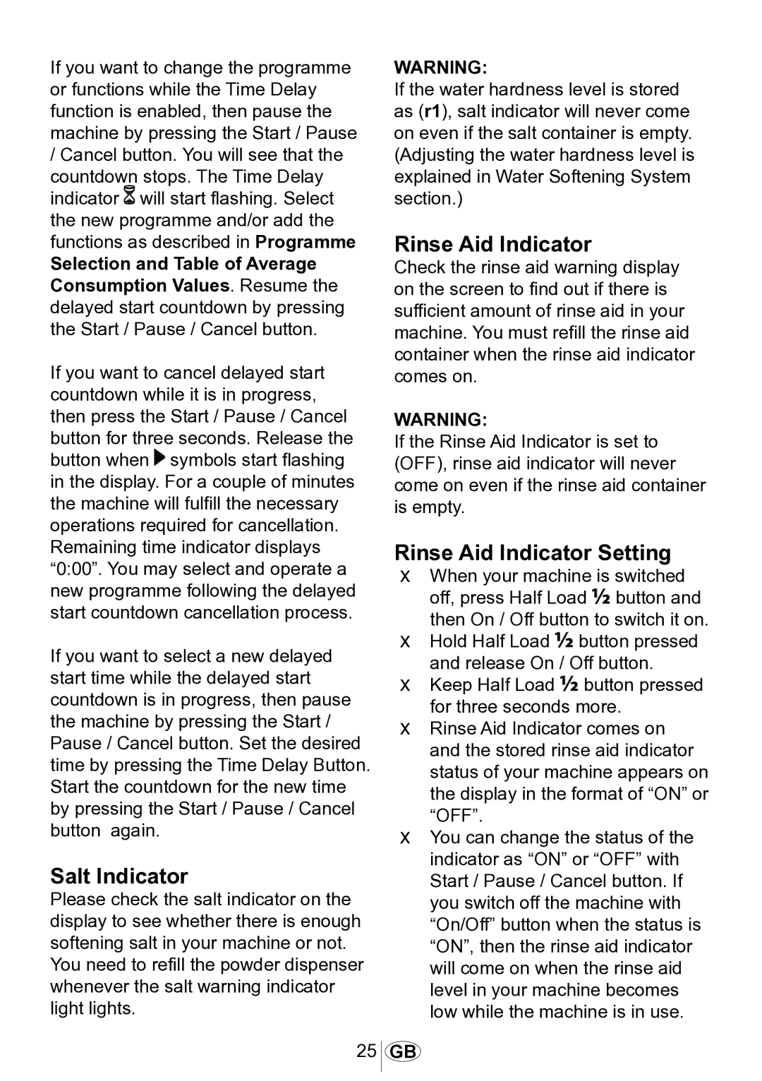 Beko DSFN 6830 manual Salt Indicator, Rinse Aid Indicator Setting 