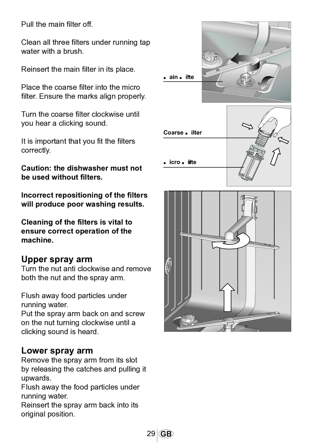 Beko DSFN 6830 manual Upper spray arm, Lower spray arm 