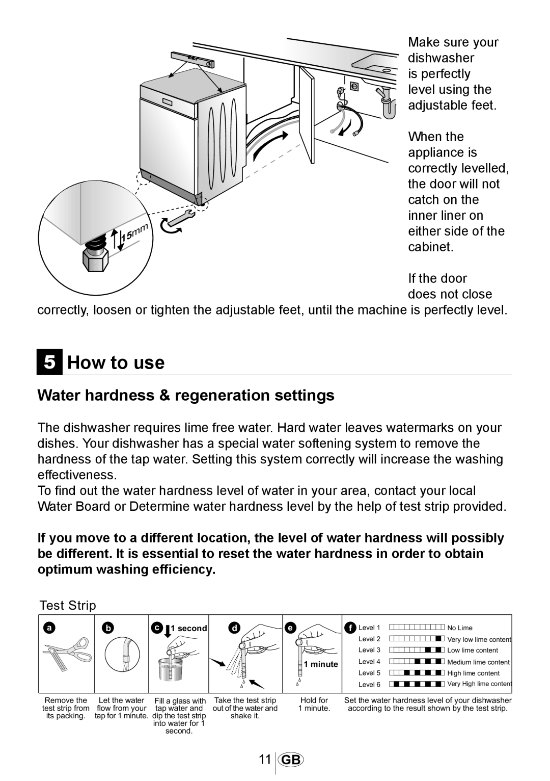 Beko DSFN 6830 manual How to use, Water hardness & regeneration settings 