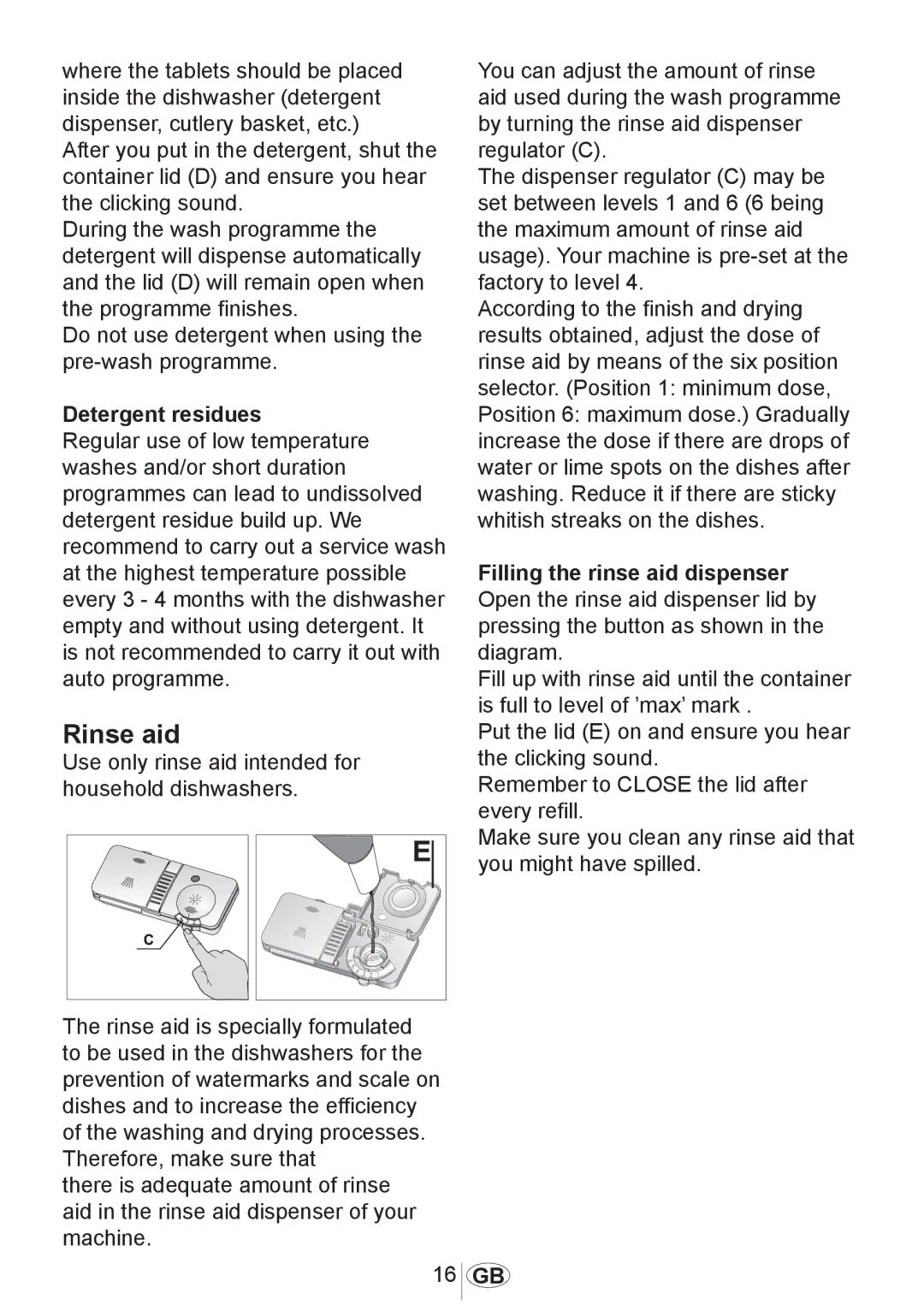 Beko DSFN 6839 W manual Rinse aid, Detergent residues 