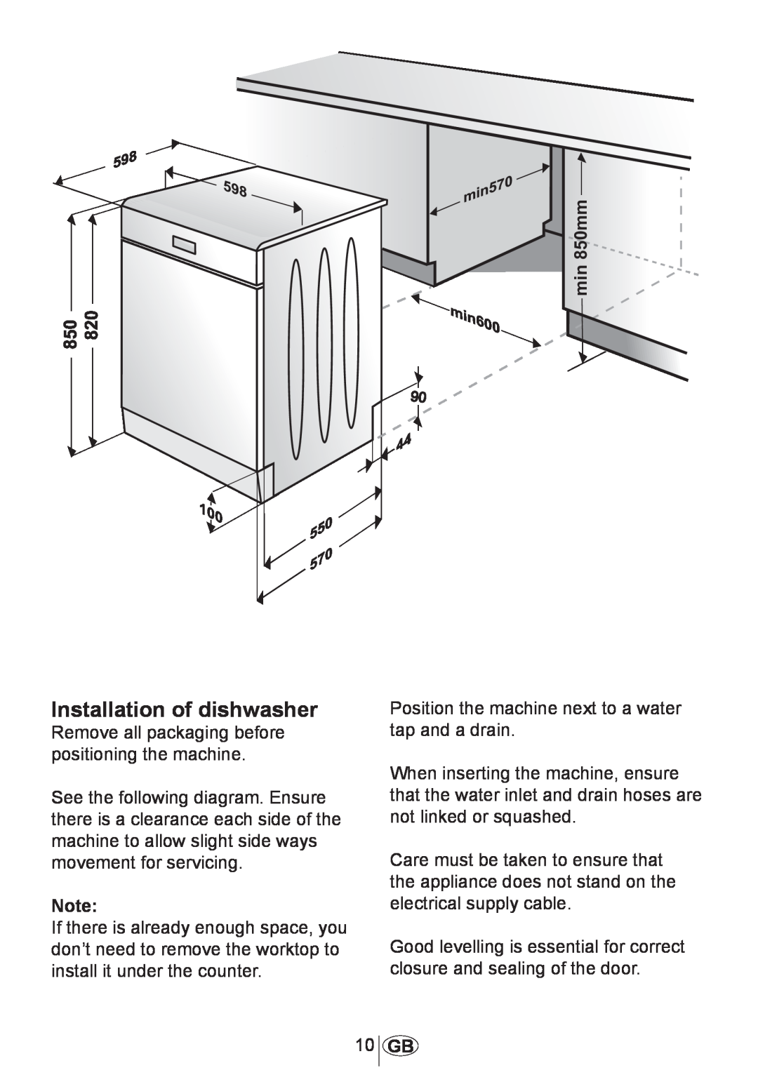 Beko DSFN 6839 W manual Installation of dishwasher 