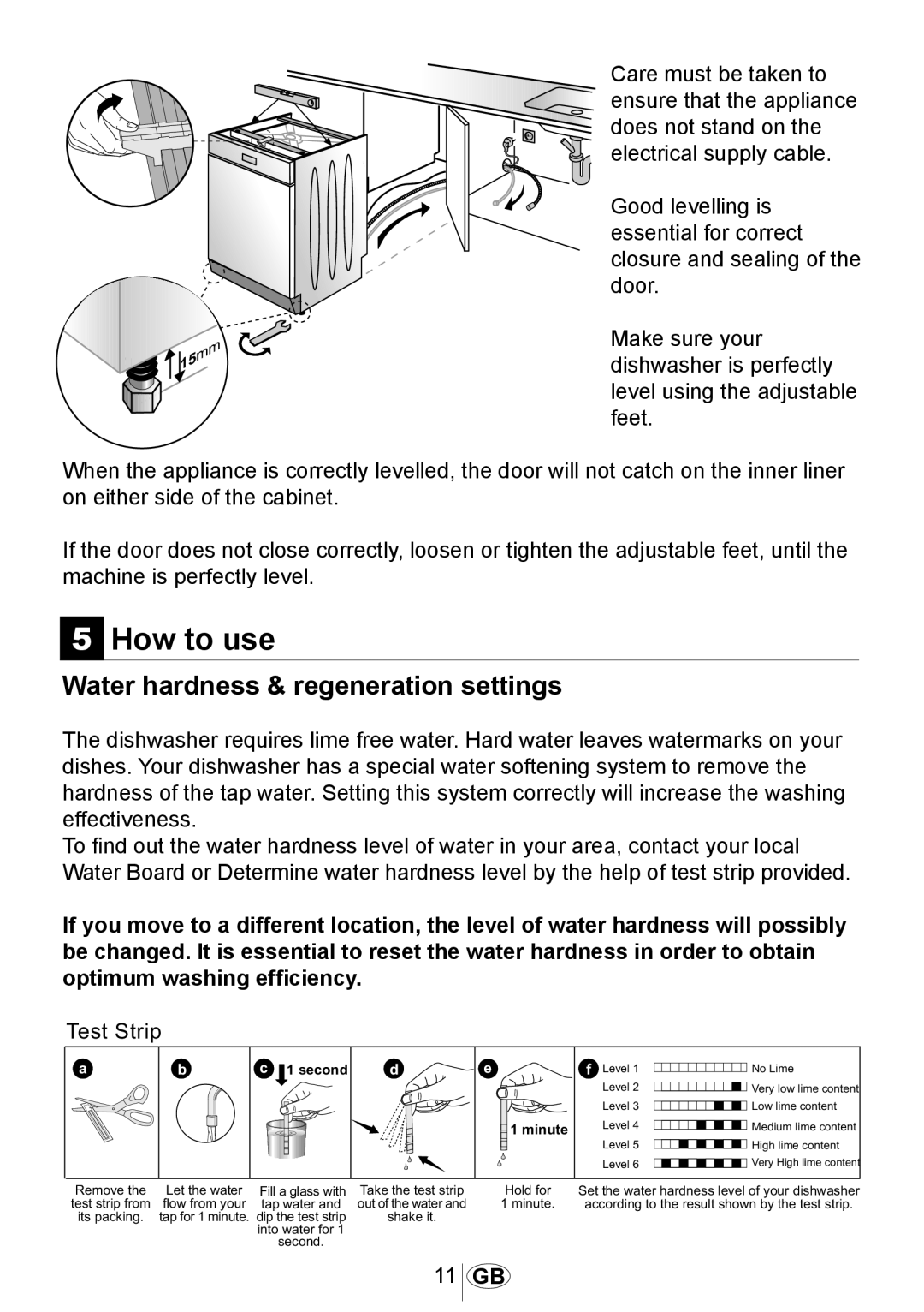 Beko DSFN1530 manual How to use, Water hardness & regeneration settings 