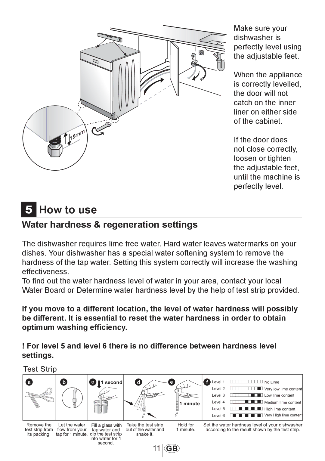 Beko dsfs 1531 w manual How to use, Water hardness & regeneration settings 