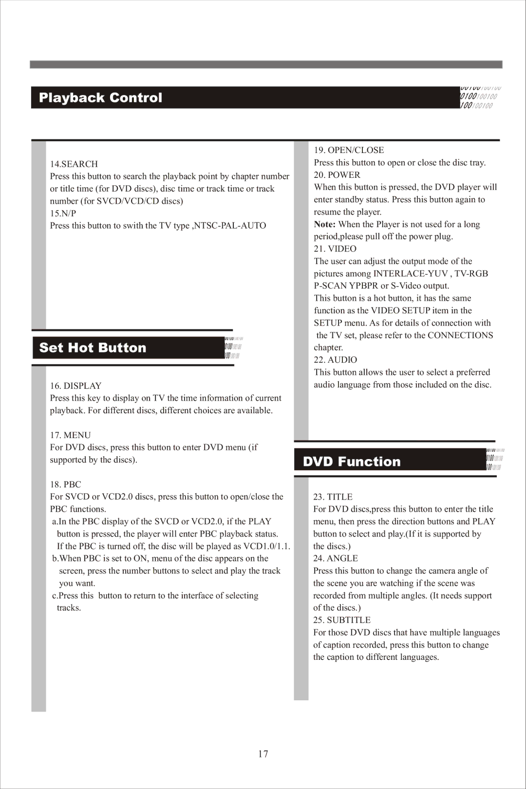 Beko DVD 2008 manual Set Hot Button, DVD Function 