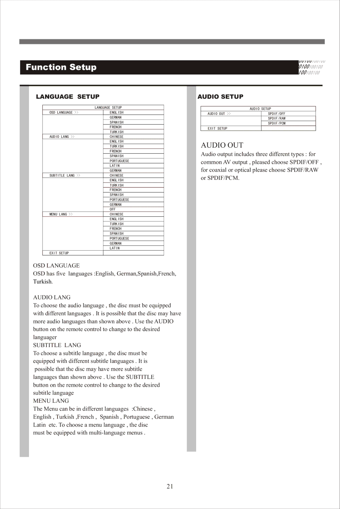 Beko DVD 2008 manual OSD Language, Audio Lang, Subtitle Lang, Menu Lang 