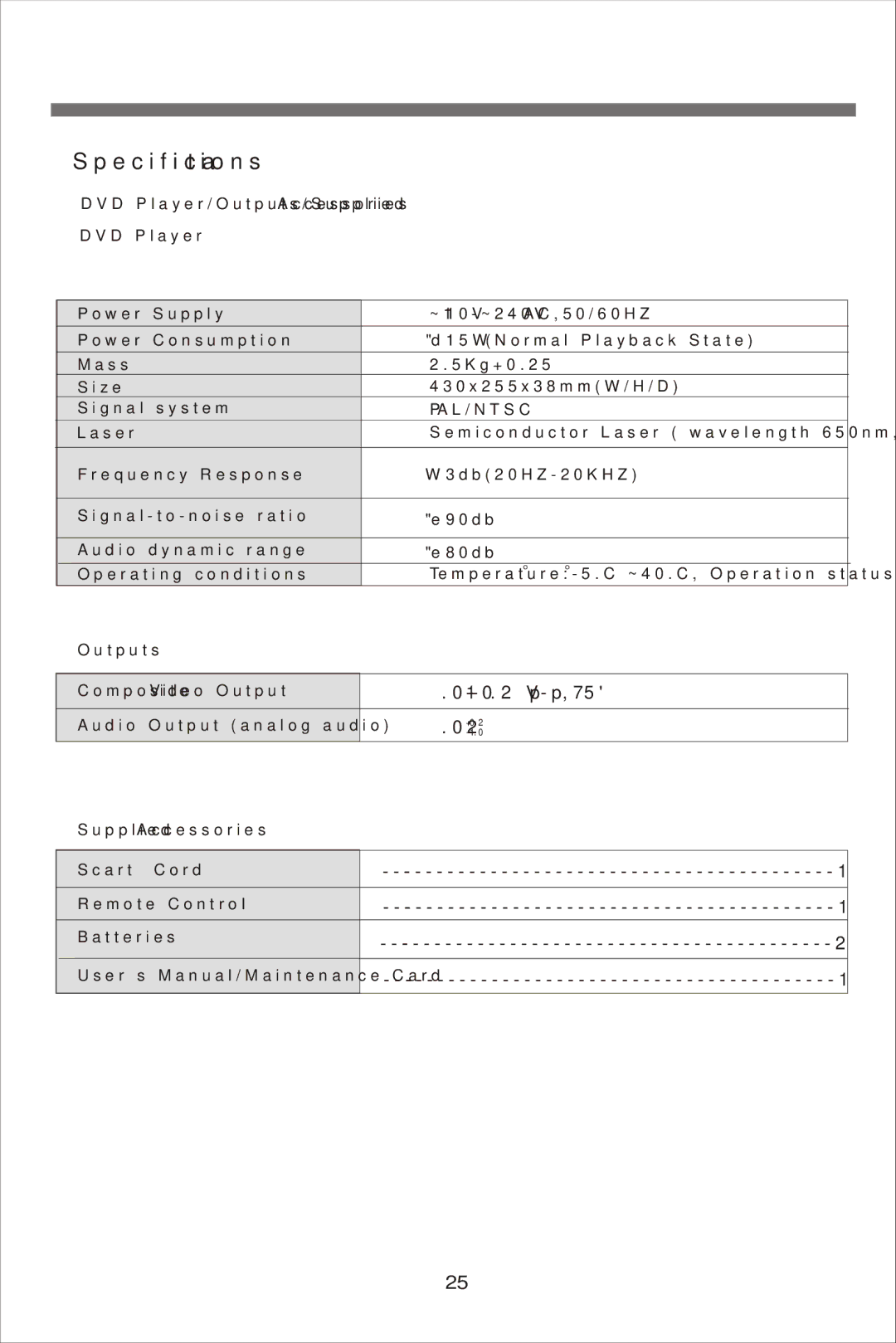 Beko DVD 2008 manual Specifications, Pal/Ntsc 