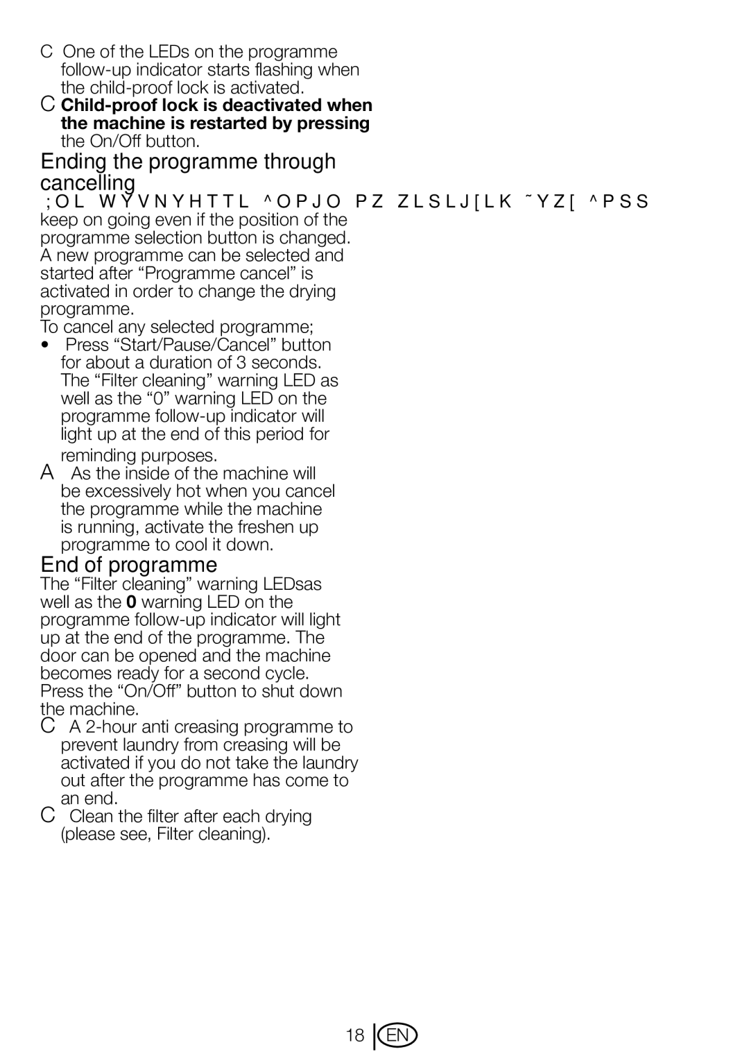 Beko DVTC 60 W manual Ending the programme through cancelling, End of programme 