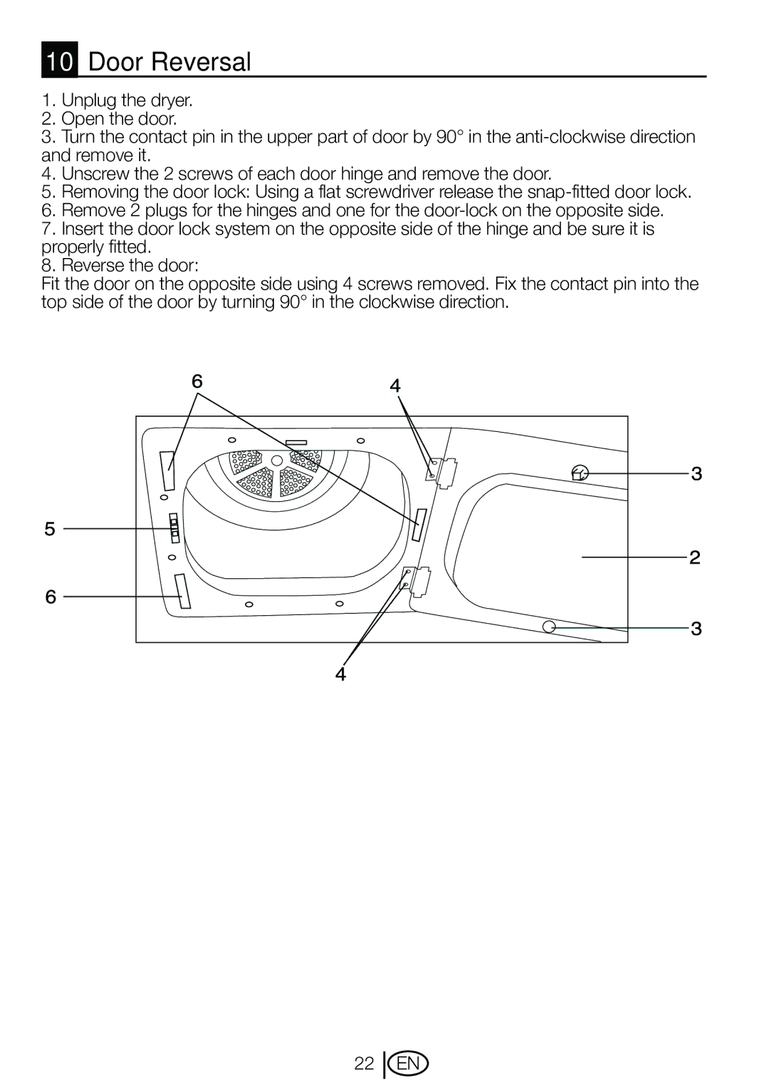 Beko DVTC 60 W manual Door Reversal 