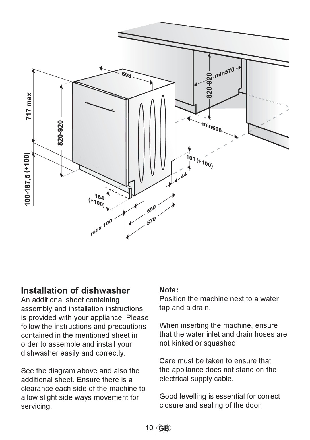 Beko DW602 manual Installation of dishwasher 