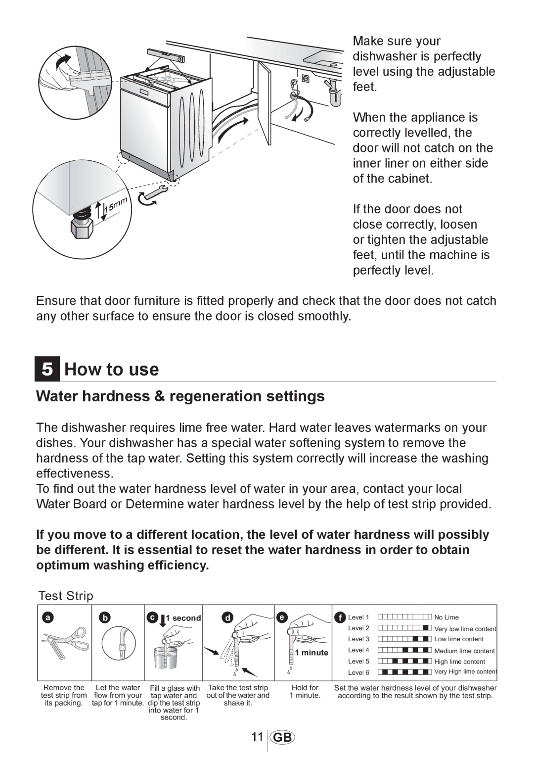 Beko DW602 manual How to use, Water hardness & regeneration settings 