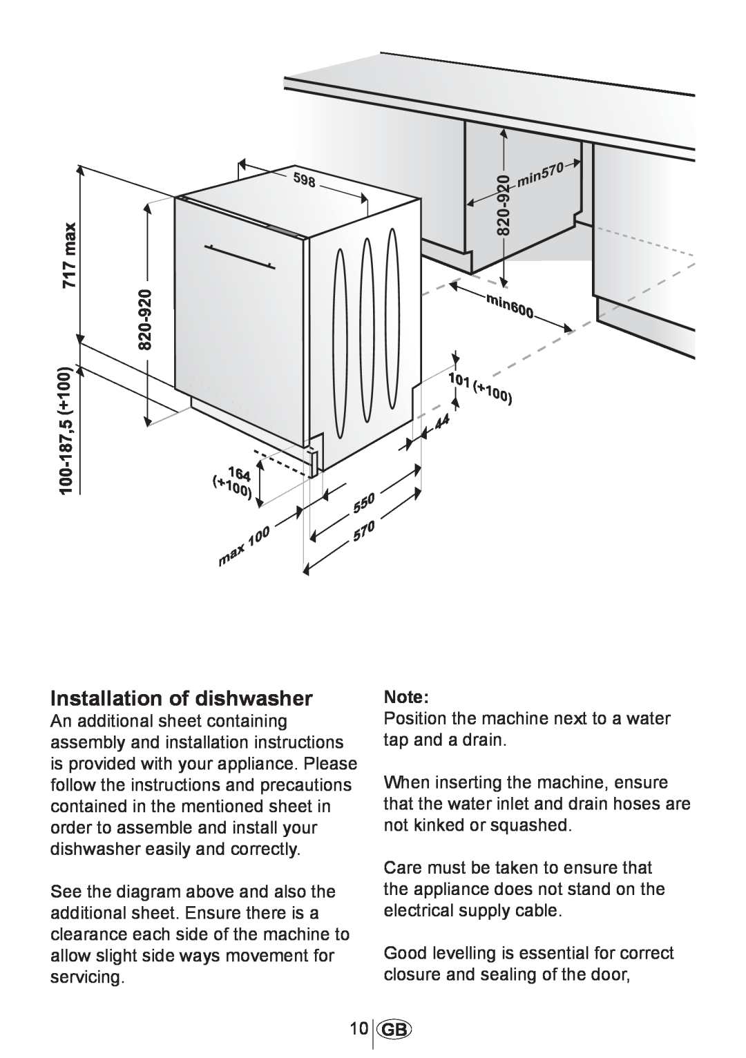 Beko DW602 manual Installation of dishwasher 