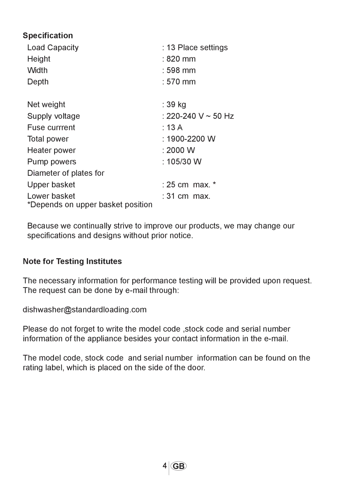 Beko DW686 manual Specification 