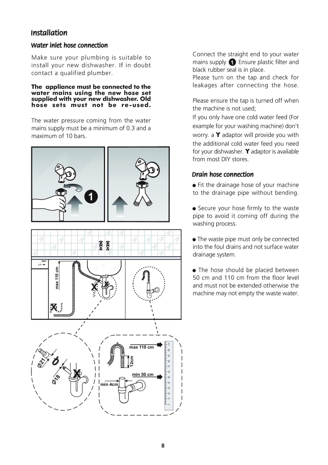 Beko DWD 8657 manual Max 110 cm 