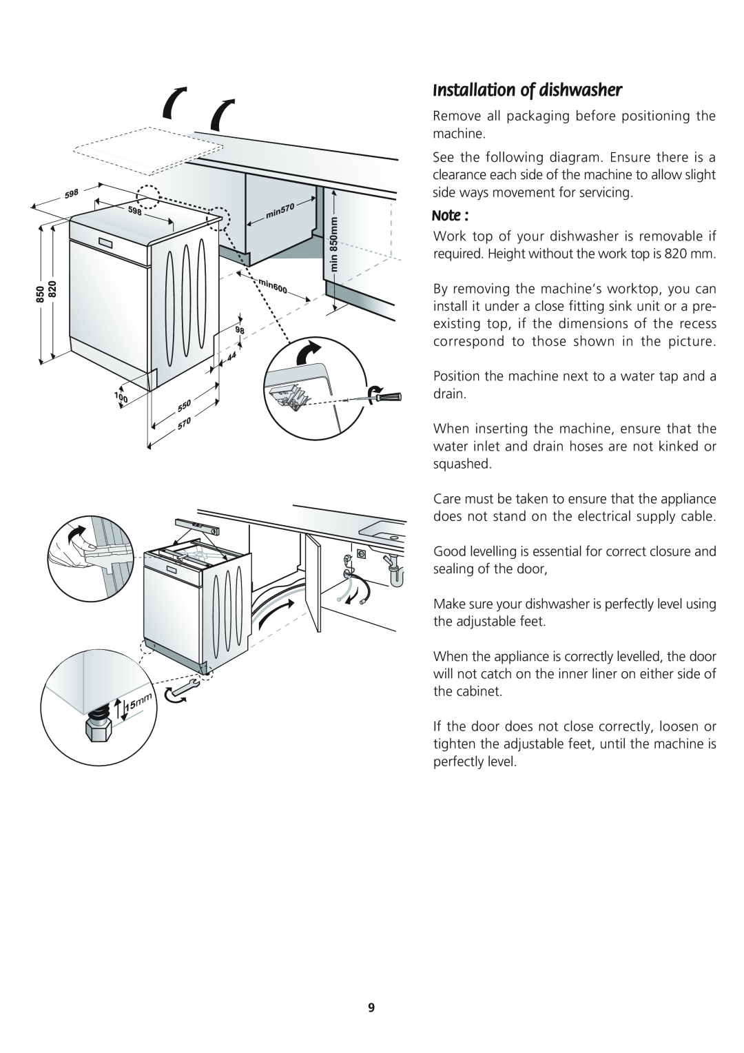 Beko DWD 8657 manual Remove all packaging before positioning the machine 
