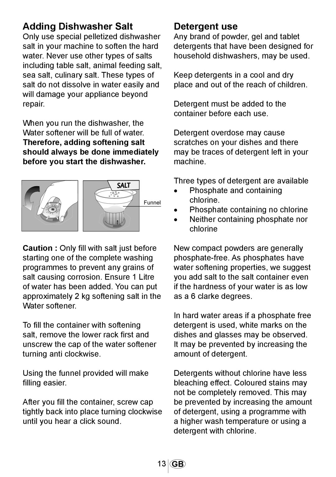 Beko DWD5412 manual Adding Dishwasher Salt, Detergent use 