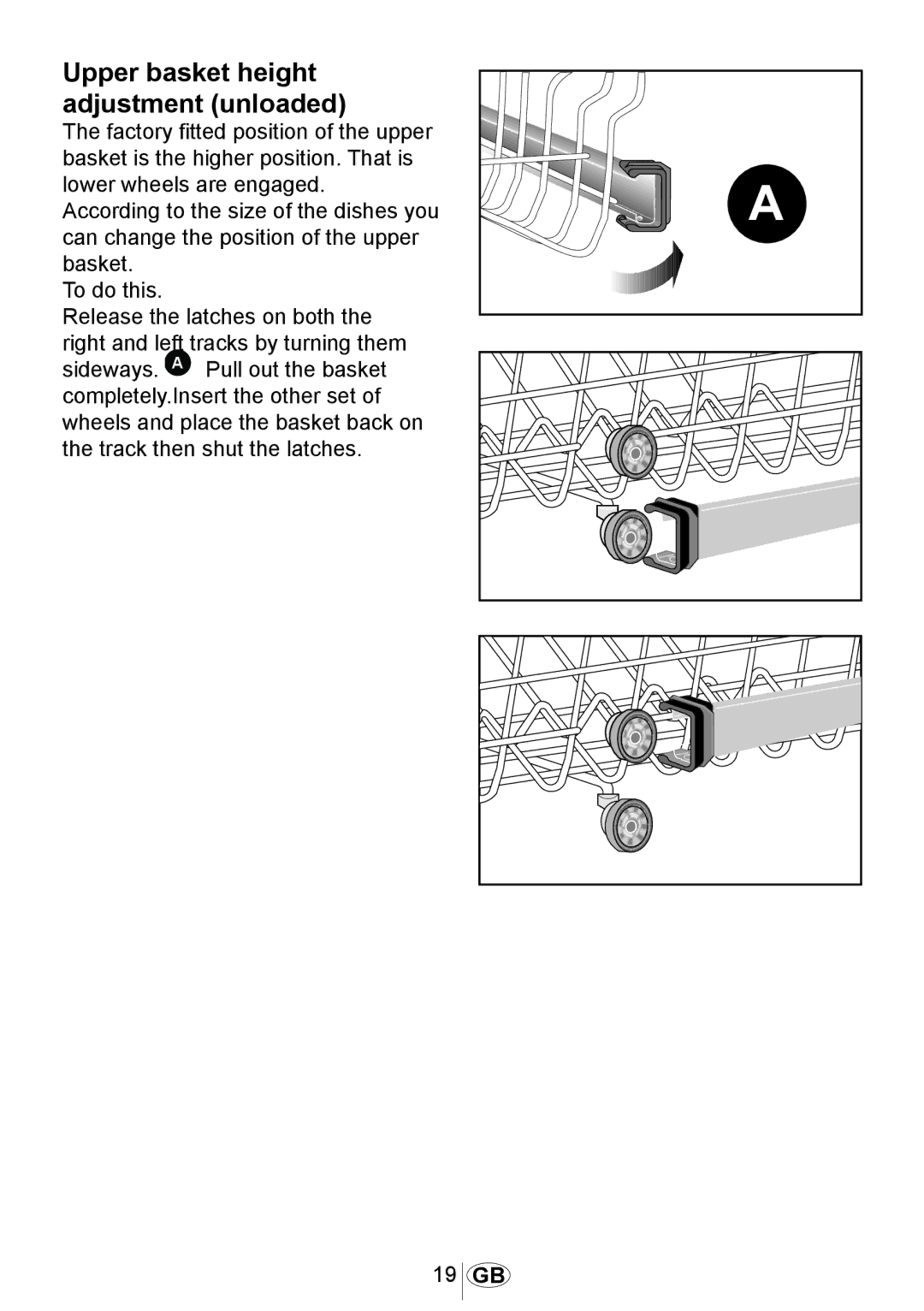 Beko DWD5412 manual Upper basket height adjustment unloaded 