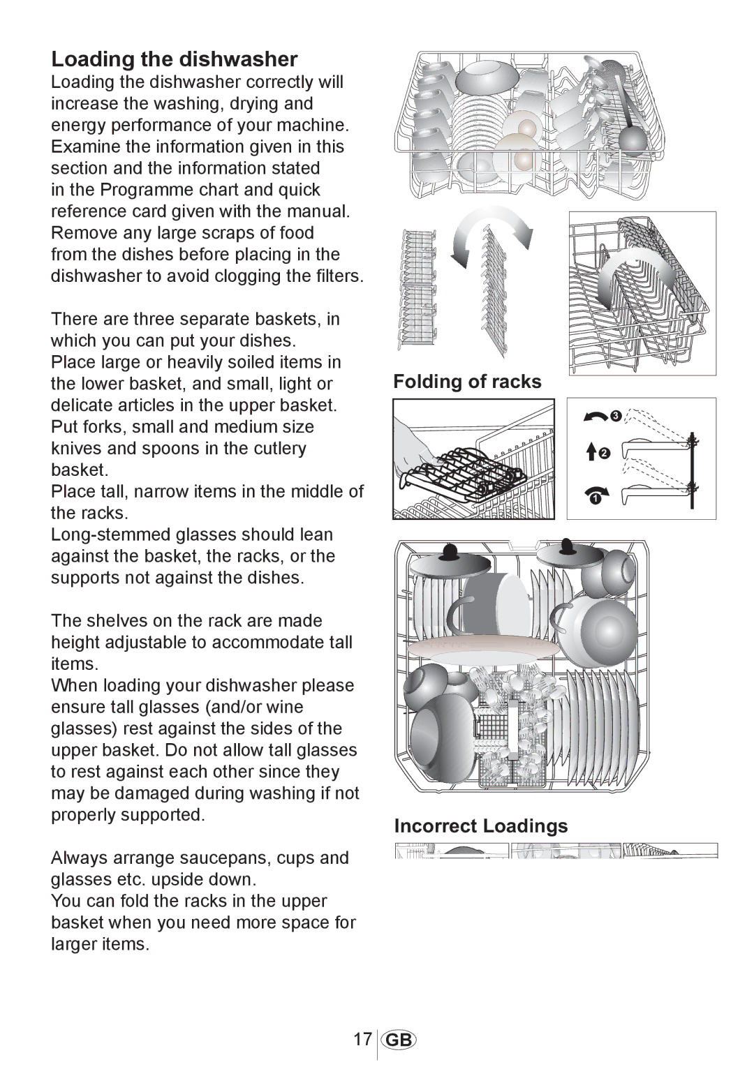 Beko DWD5414 manual Loading the dishwasher 