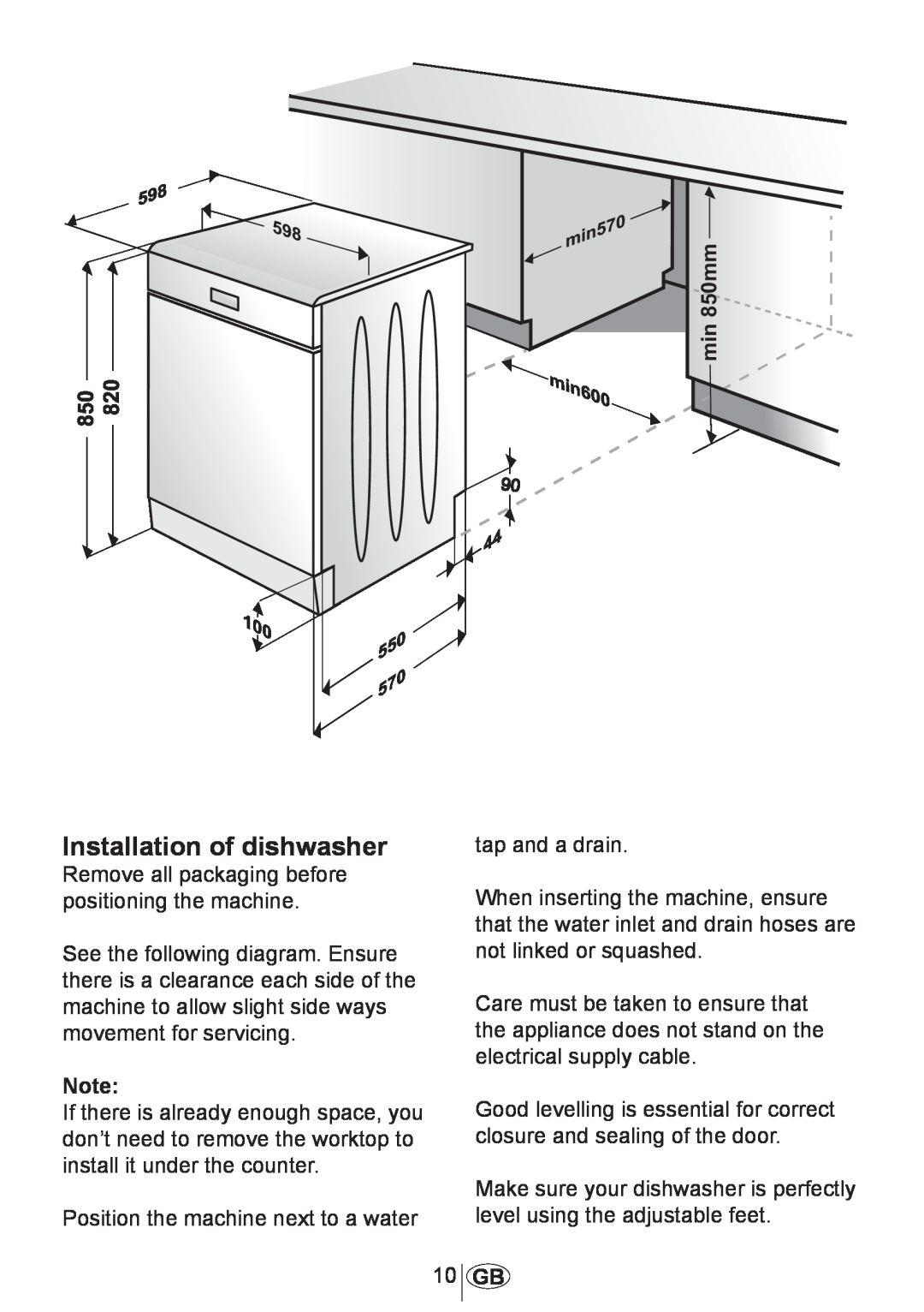 Beko DWD5414 manual Installation of dishwasher 