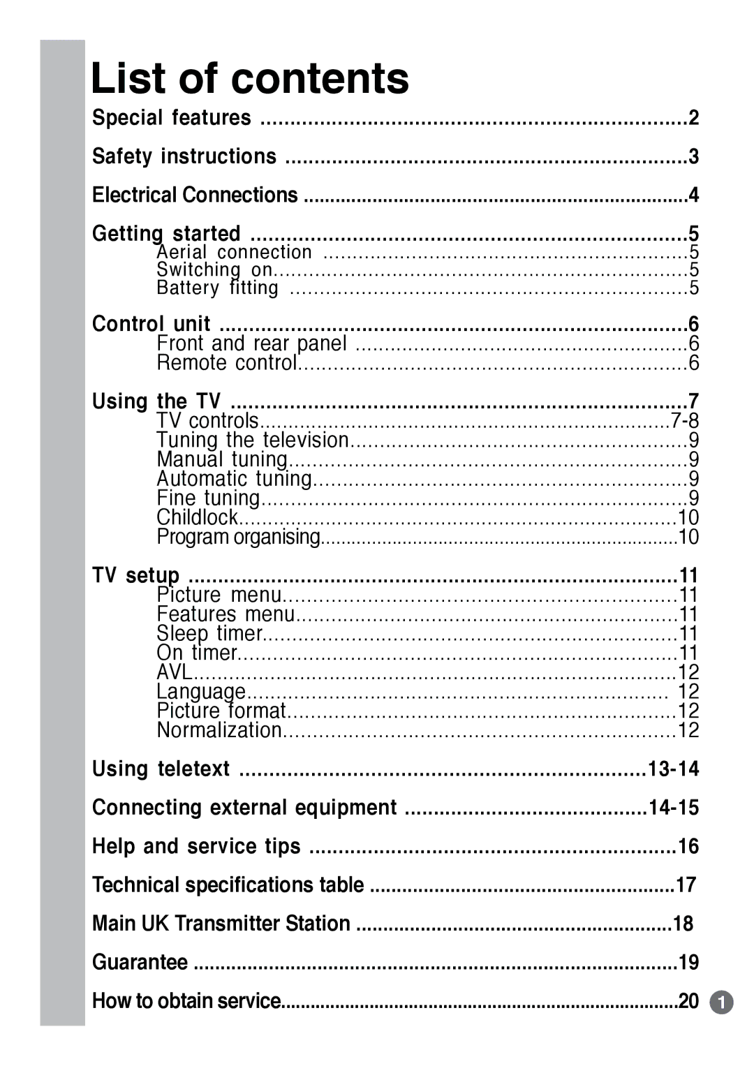 Beko E1 manual List of contents 