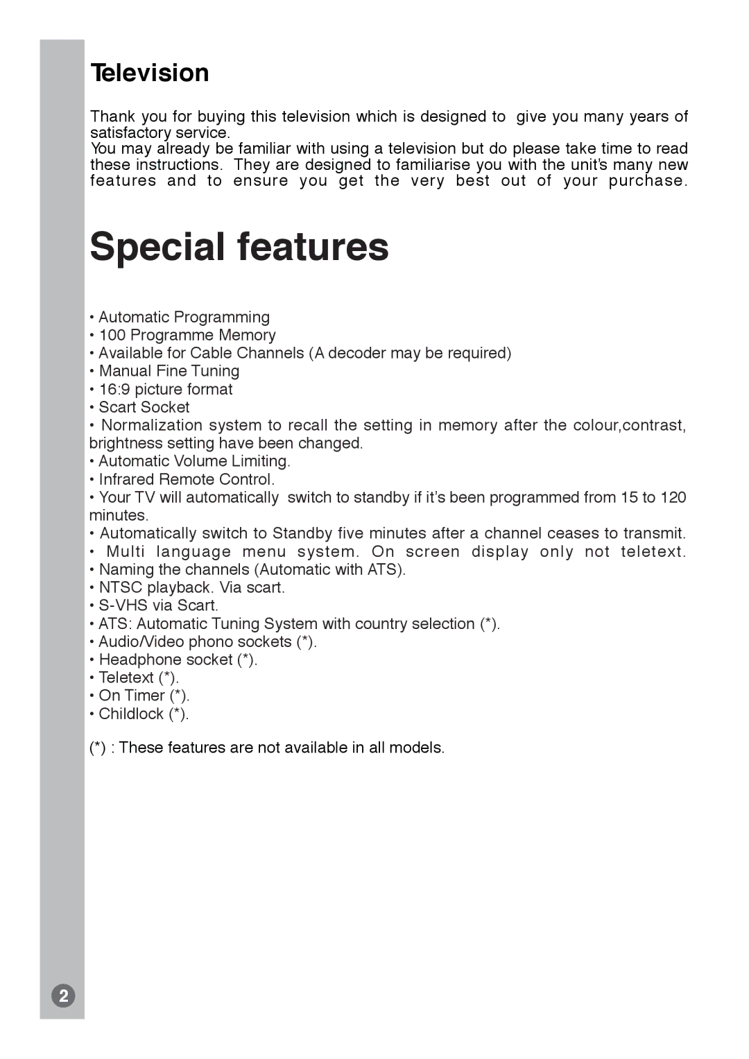 Beko E1 manual Special features, Television 