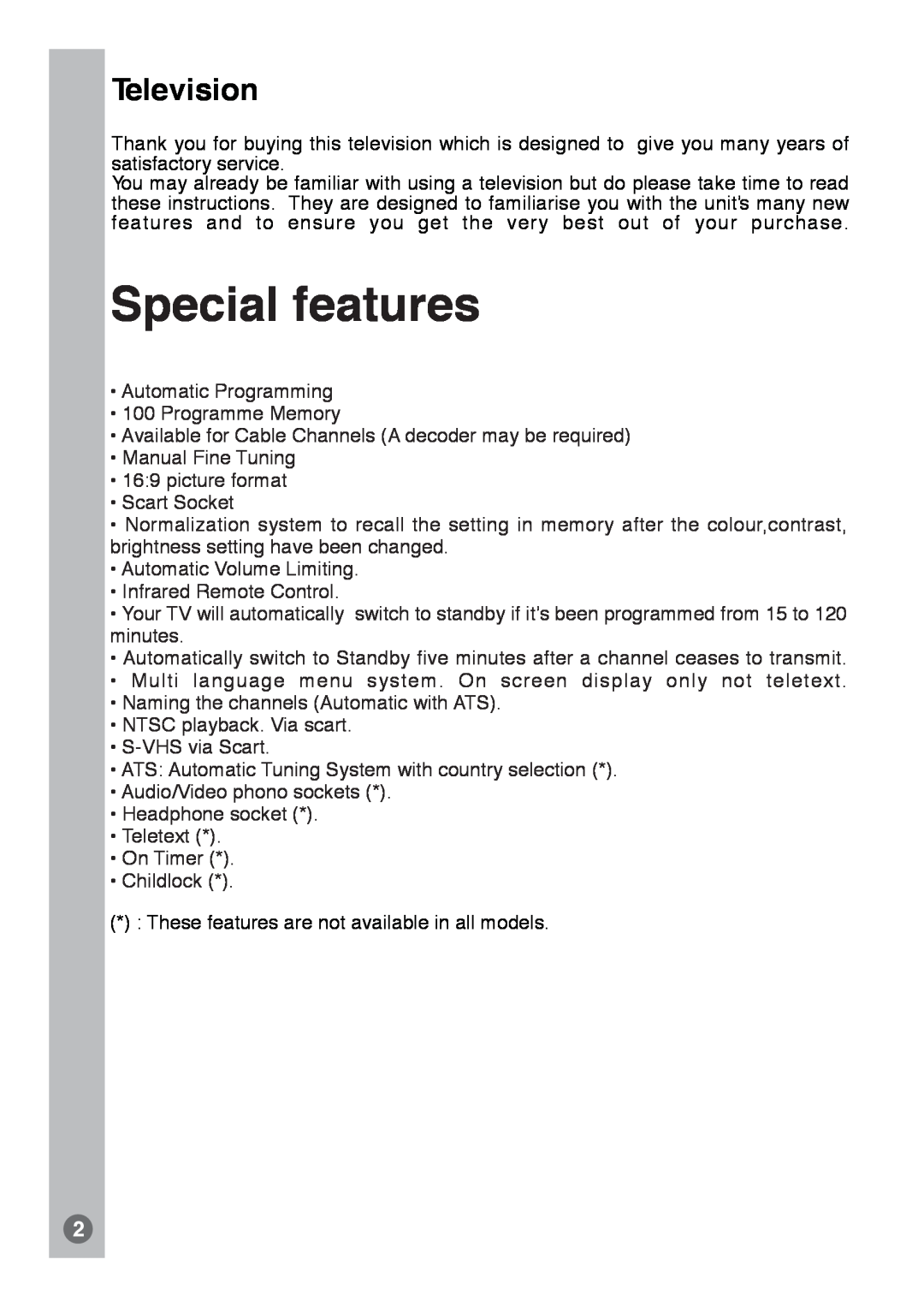Beko E1 manual Special features, Television 