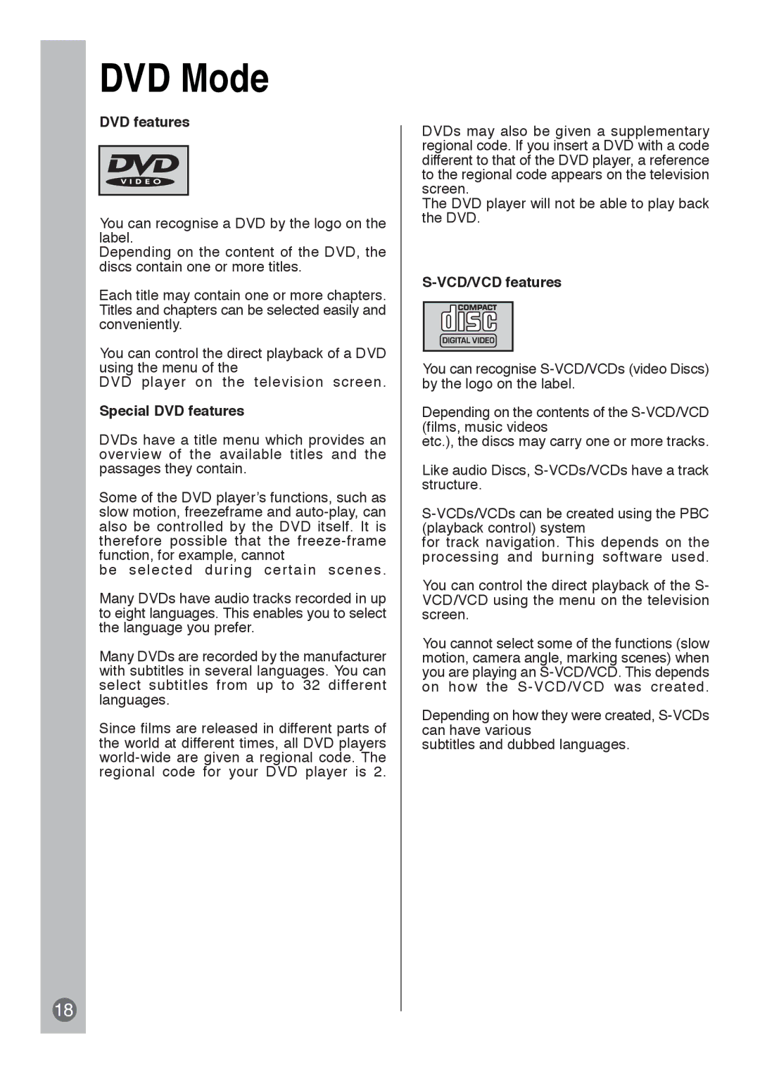 Beko E5 manual Special DVD features, VCD/VCD features 