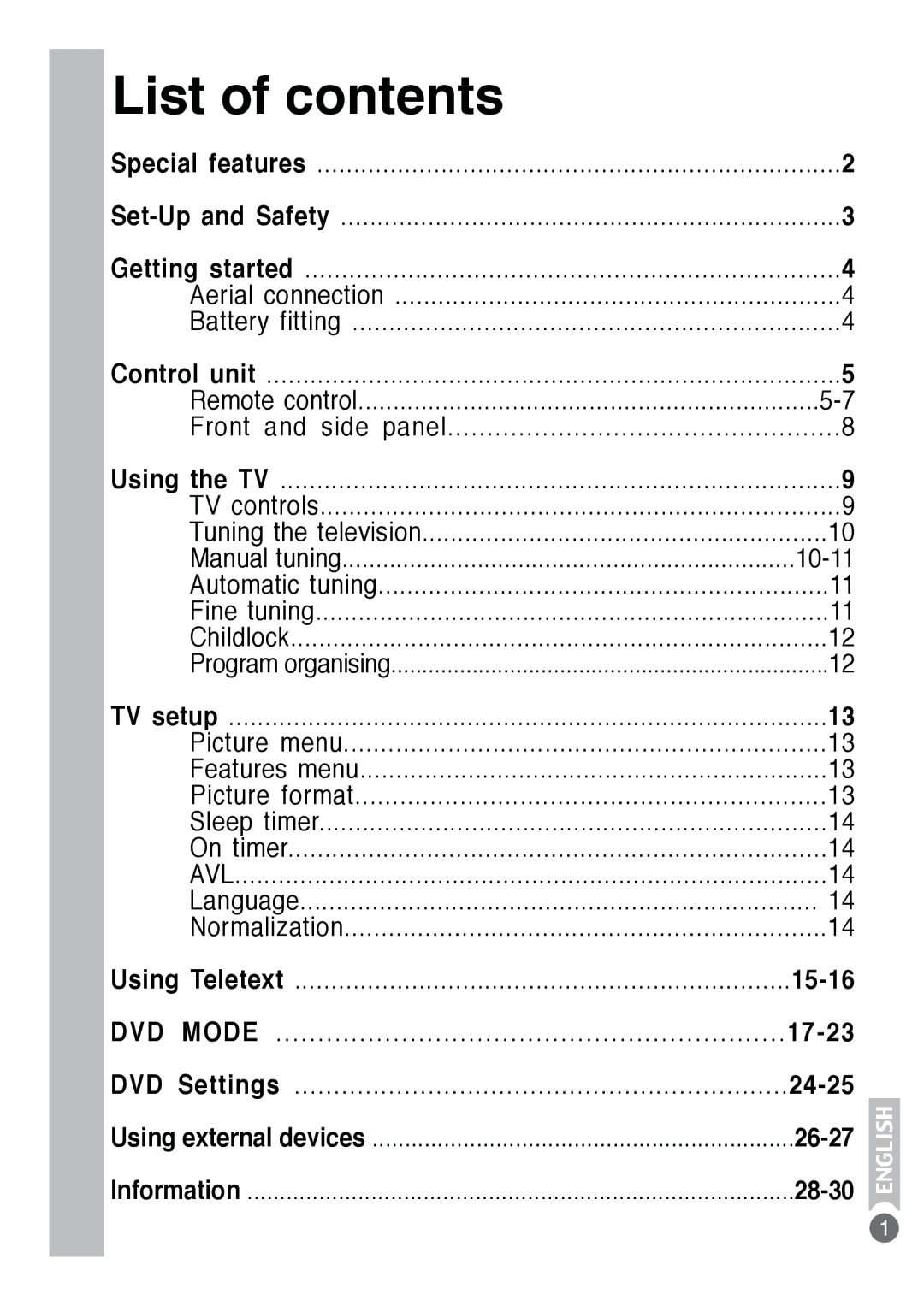 Beko E5 manual List of contents 