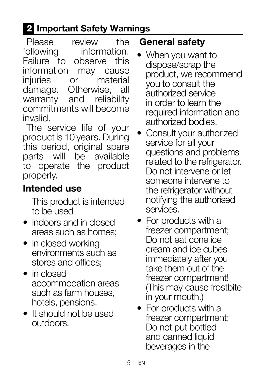 Beko FN 130430 manual General safety, Important Safety Warnings 