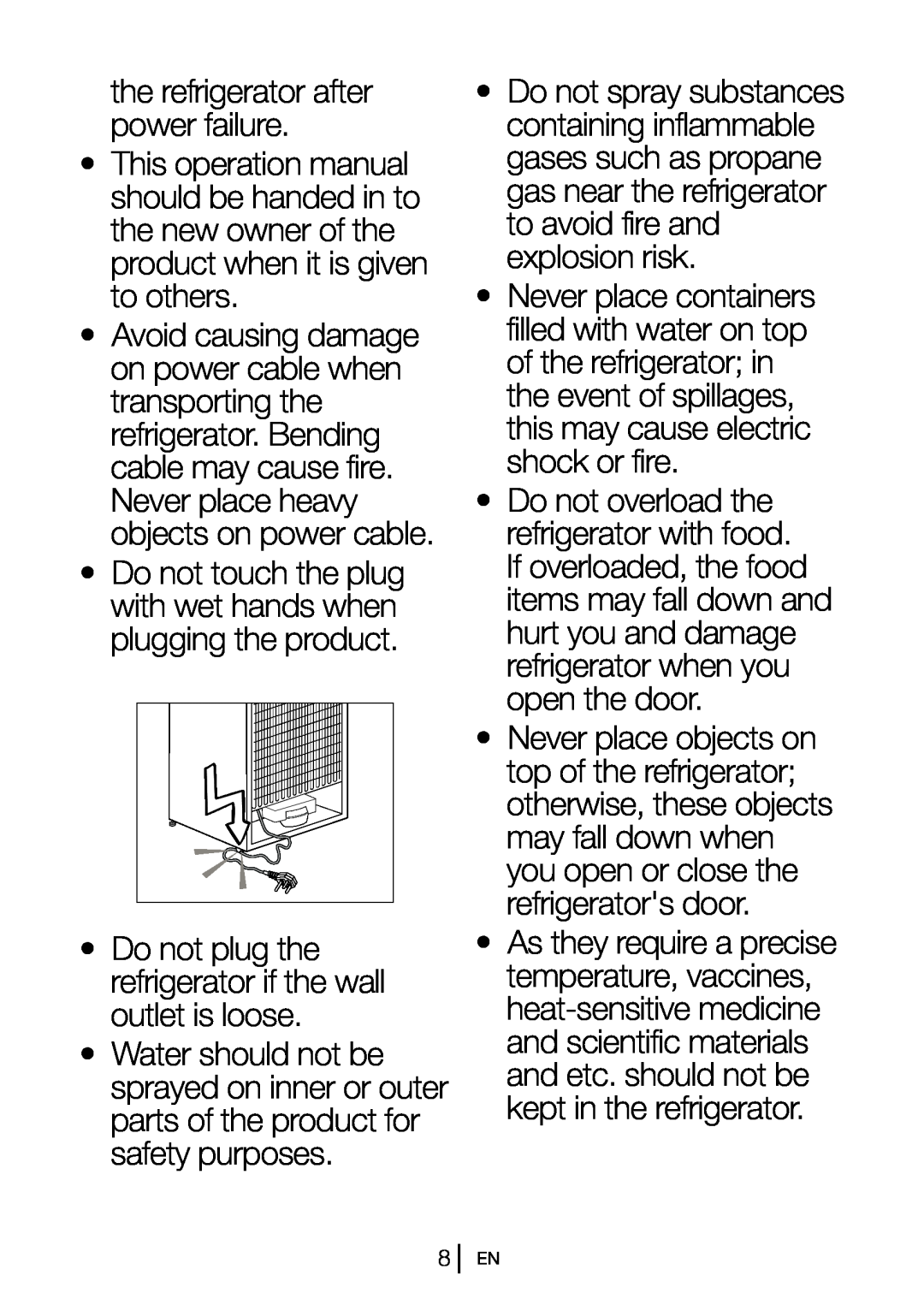 Beko FN 130430 manual the refrigerator after power failure 
