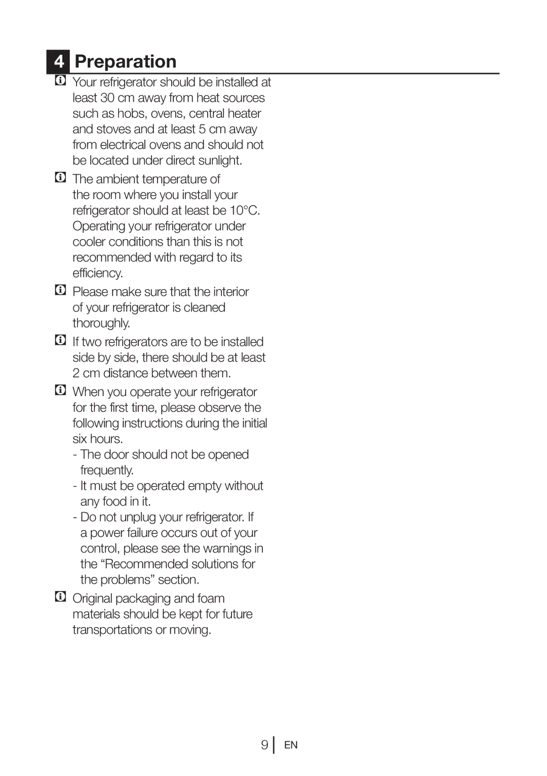 Beko FN126420 X, FN 126420 manual Preparation 