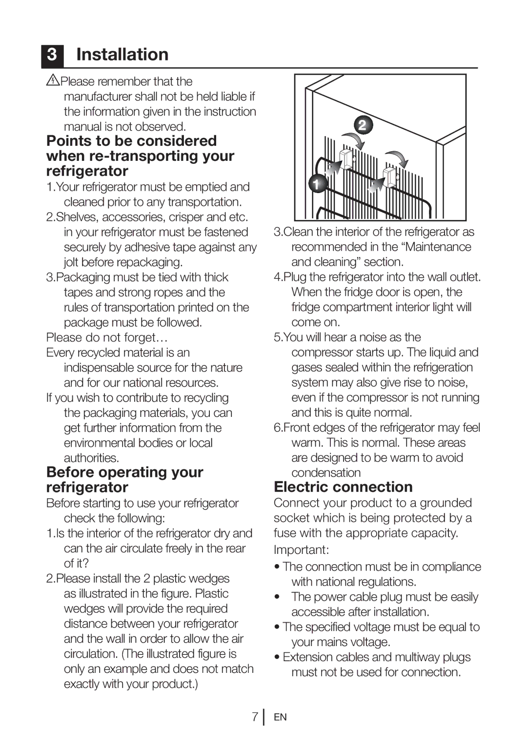 Beko FN126420 X, FN 126420 manual Installation, Before operating your refrigerator, Electric connection 