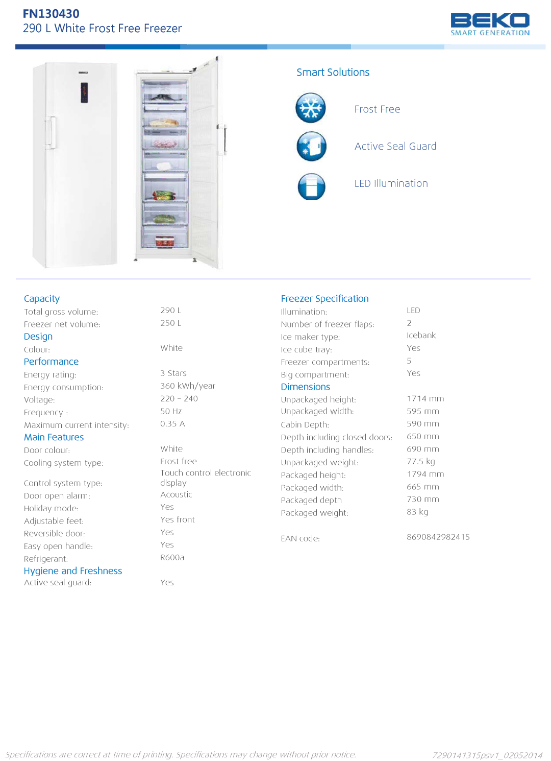 Beko FN130430 dimensions Capacity Freezer Specification, Design, Performance, Dimensions, Main Features 