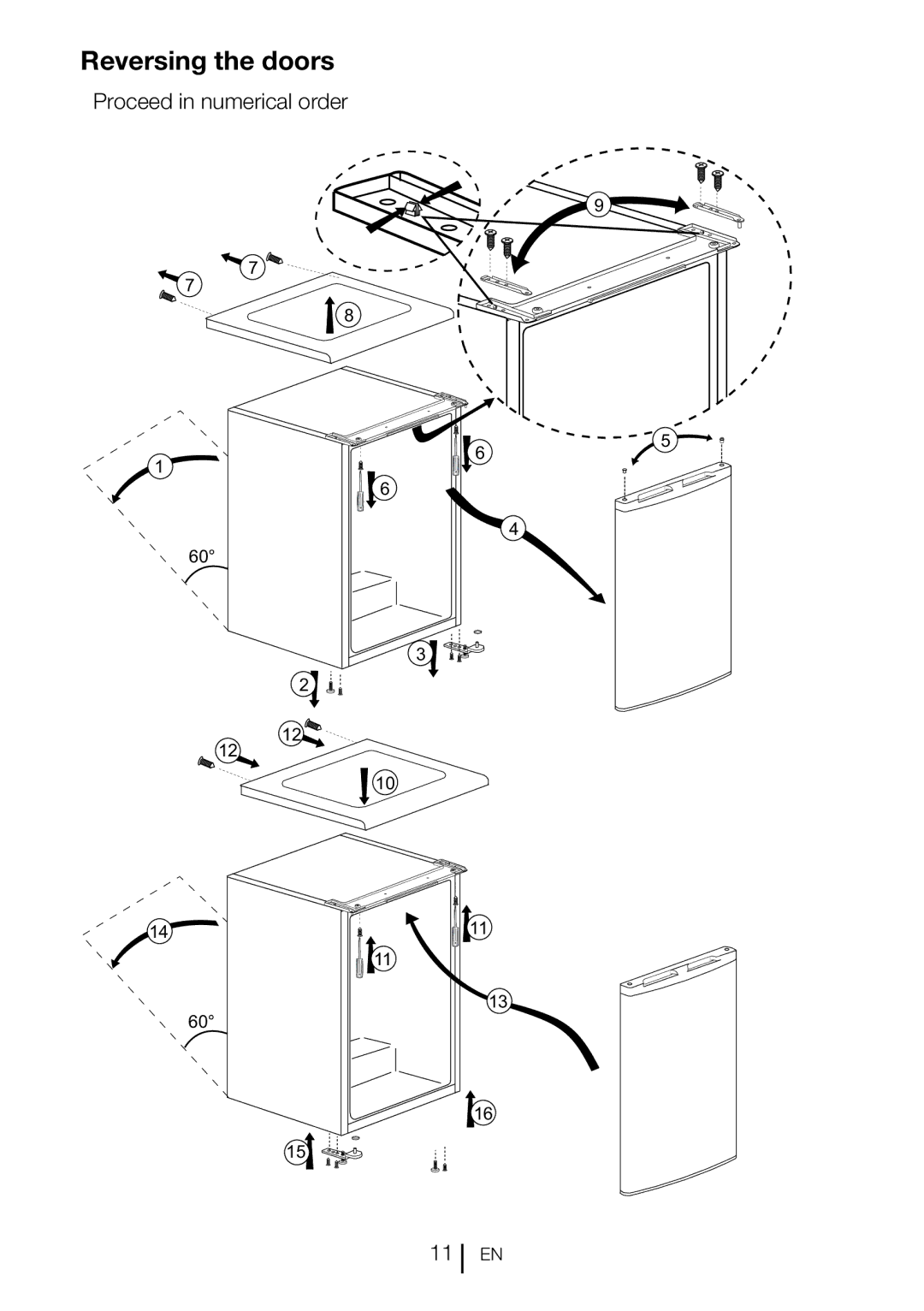 Beko FNE 1074 manual Reversing the doors 