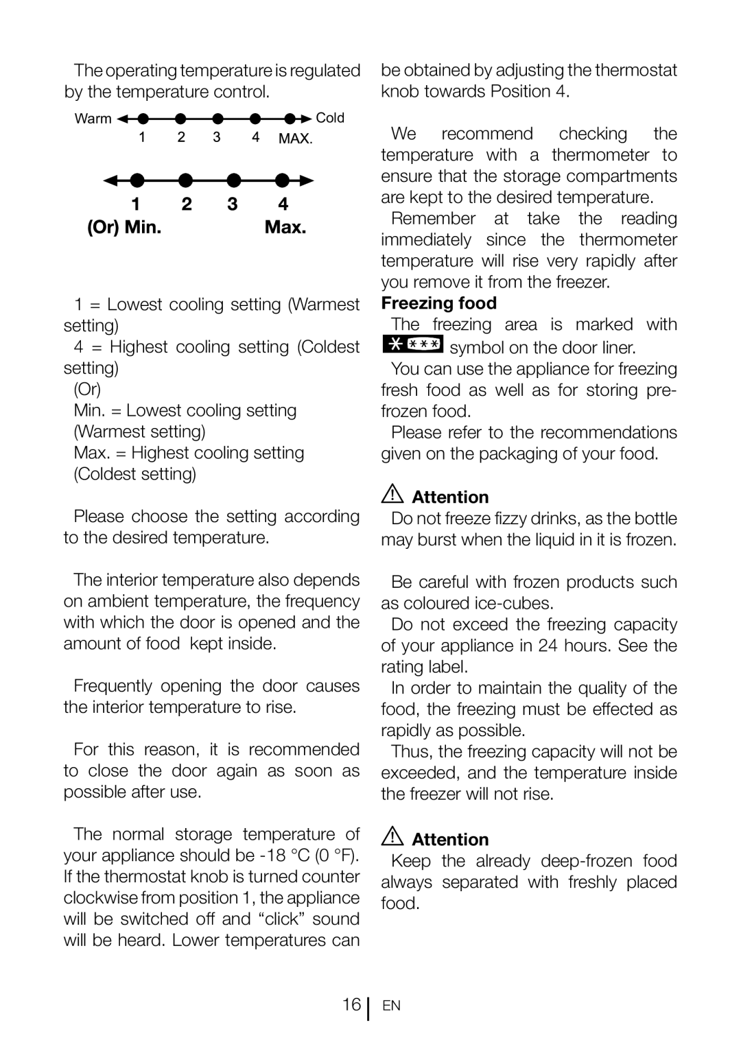 Beko FNE 1074 manual Freezing food 