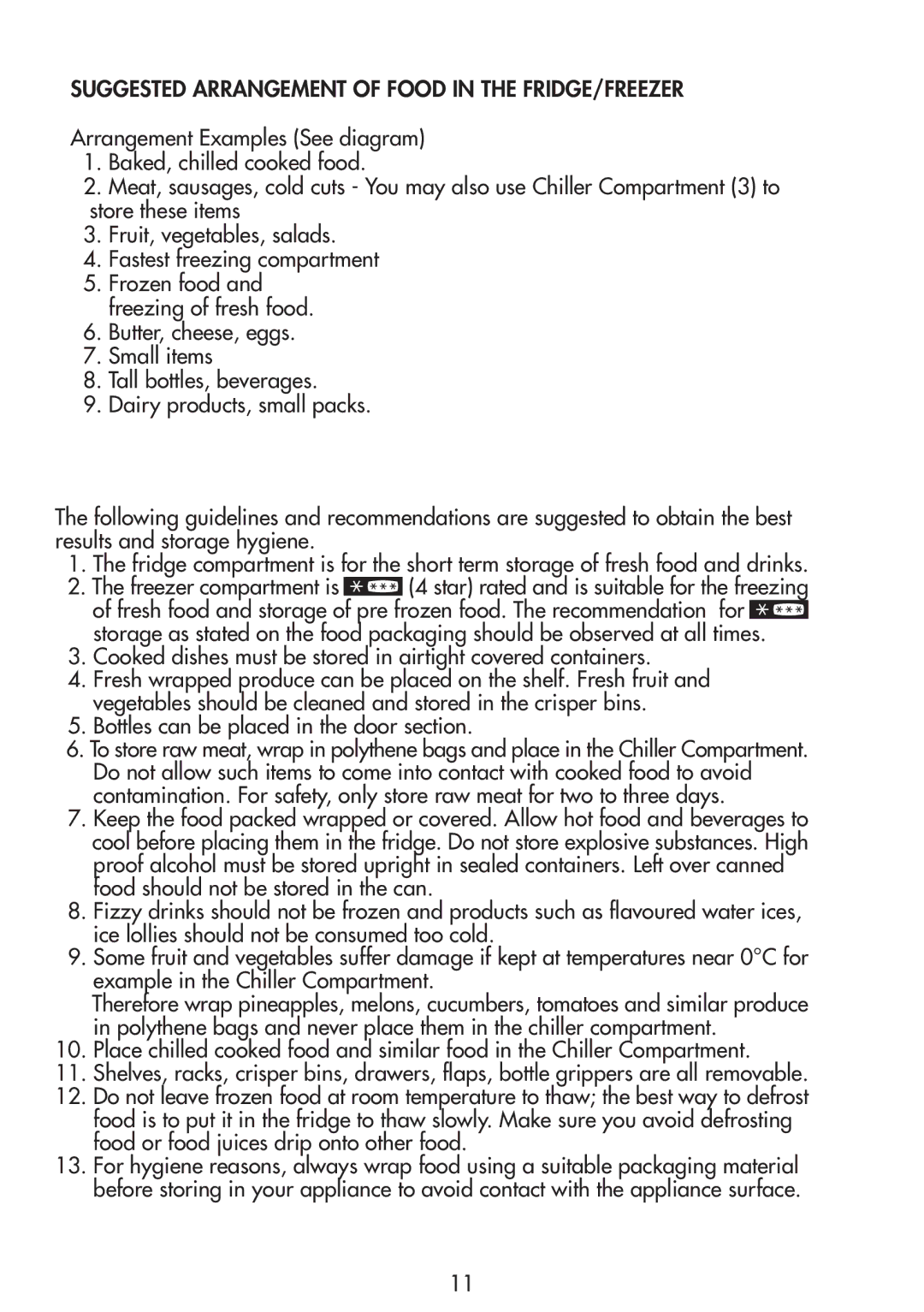 Beko GNE 114610 FX manual Suggested Arrangement of Food in the FRIDGE/FREEZER 