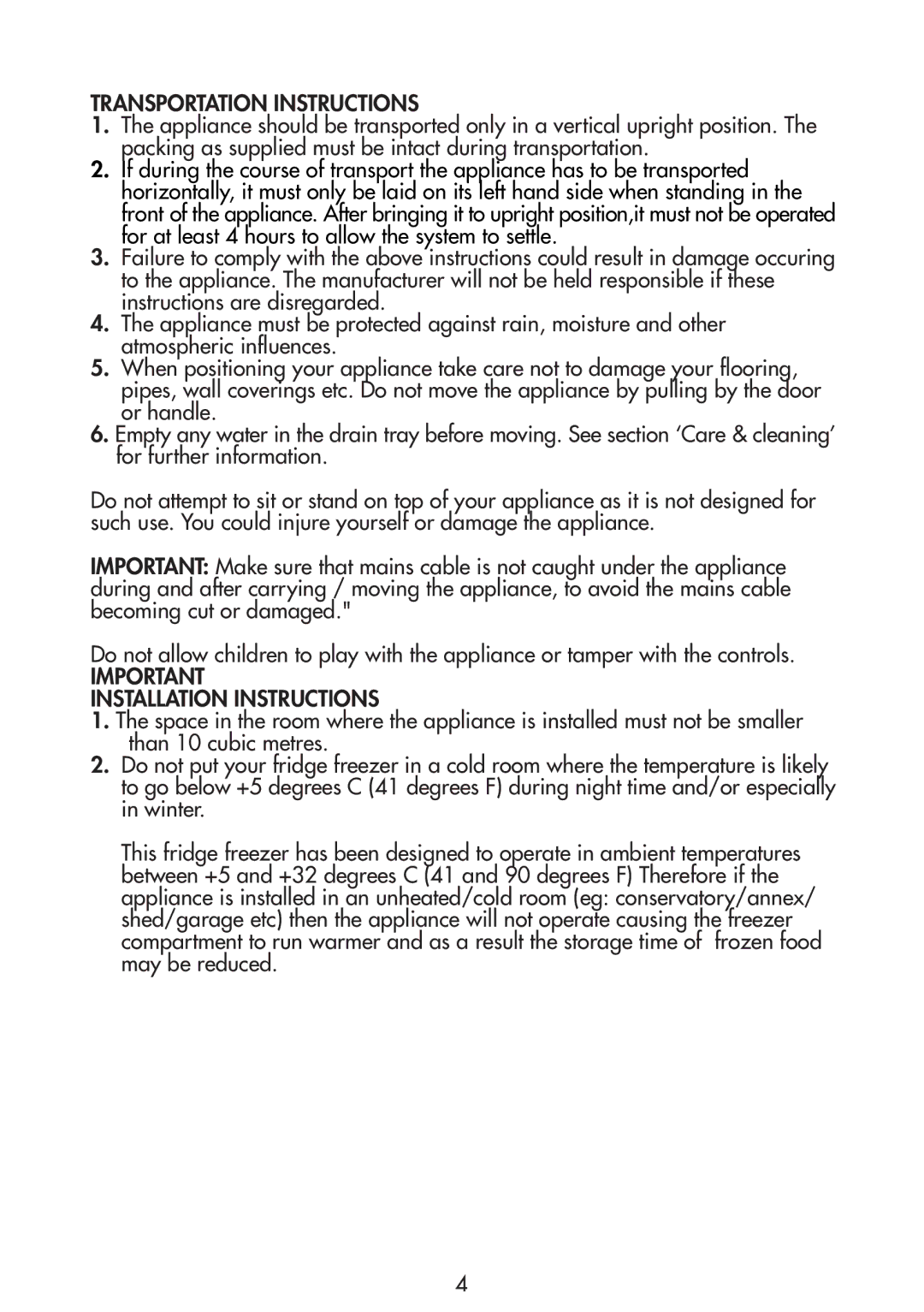 Beko GNE 114610 FX manual Transportation Instructions 