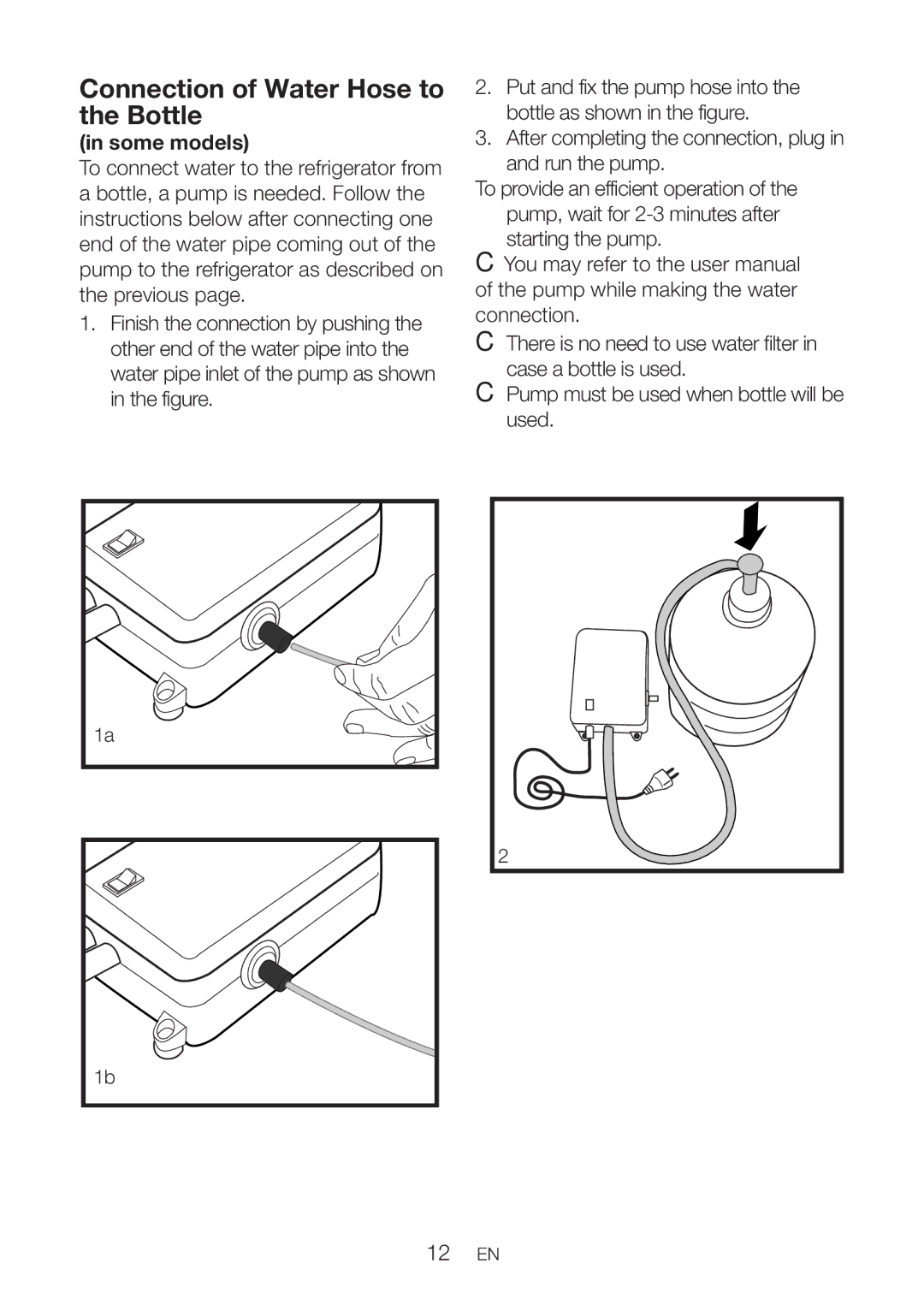 Beko GNE 134620 X manual Connection of Water Hose to the Bottle, Some models 