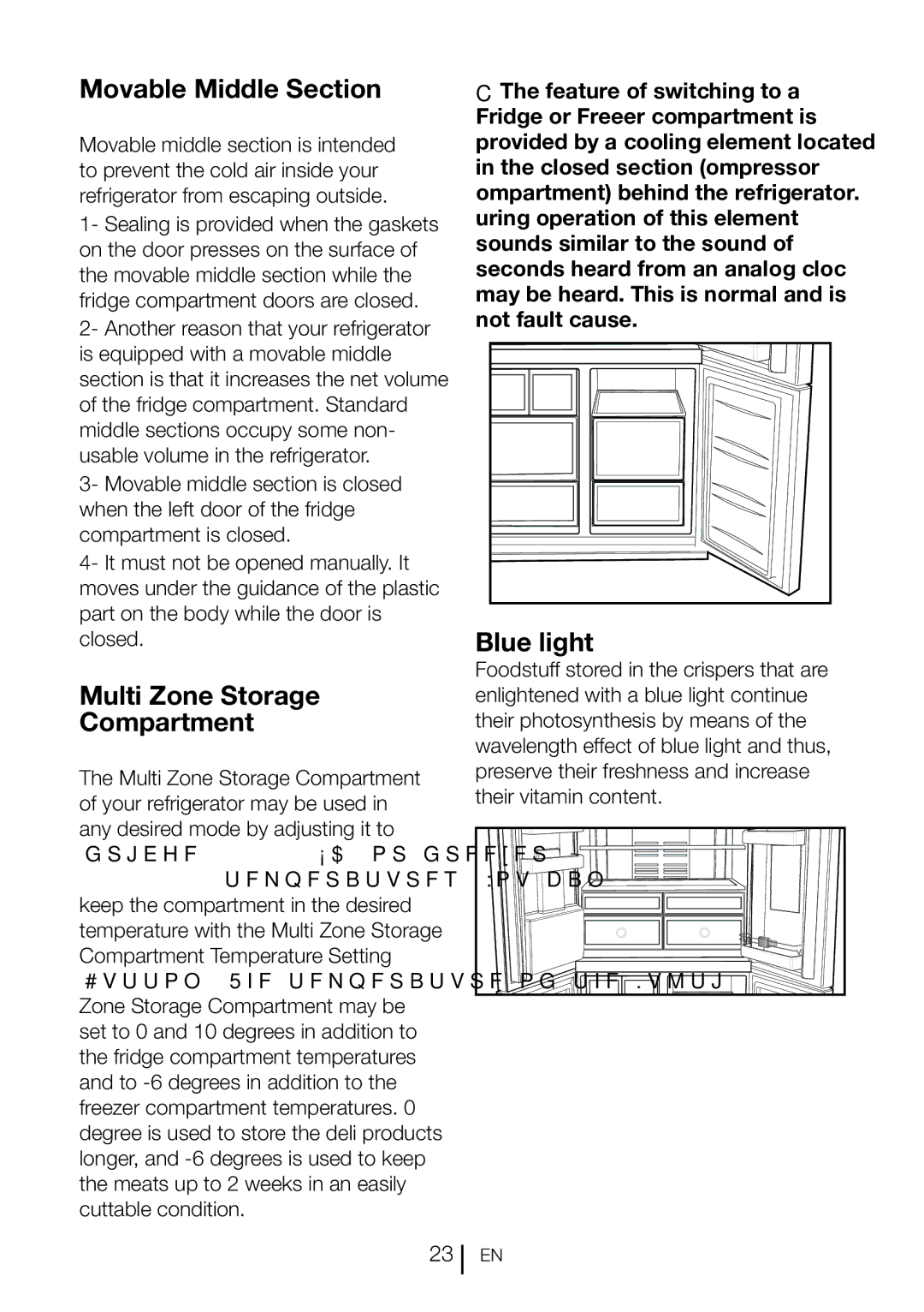 Beko GNE 134620 X manual Movable Middle Section, Multi Zone Storage Compartment, Blue light 