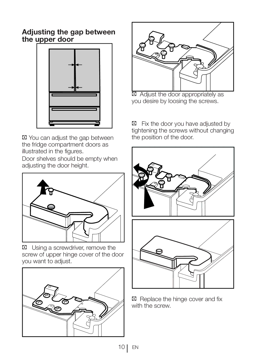 Beko GNE 60520 DX manual Adjusting the gap between the upper door 