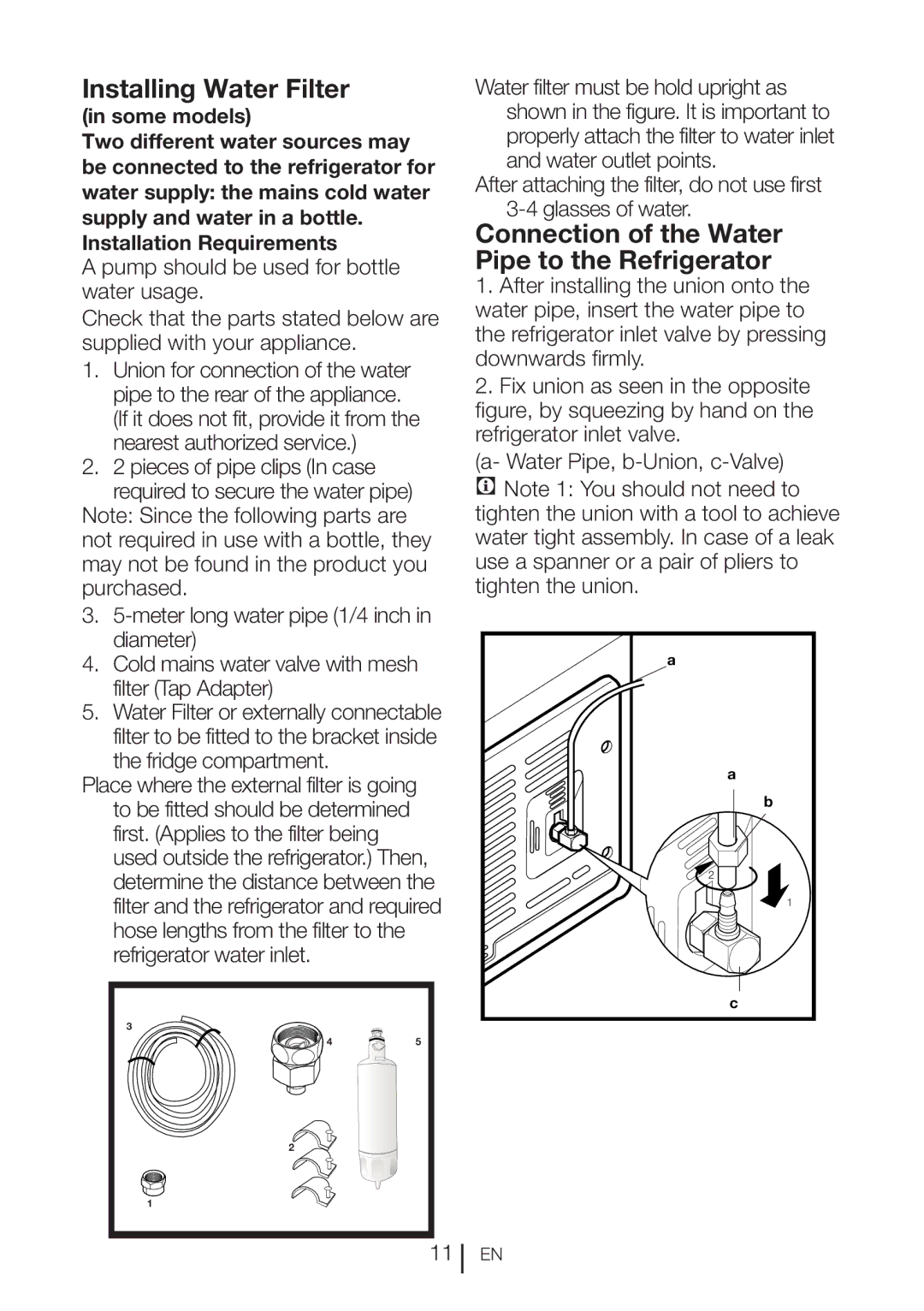 Beko GNE 60520 DX manual Installing Water Filter, Connection of the Water Pipe to the Refrigerator 