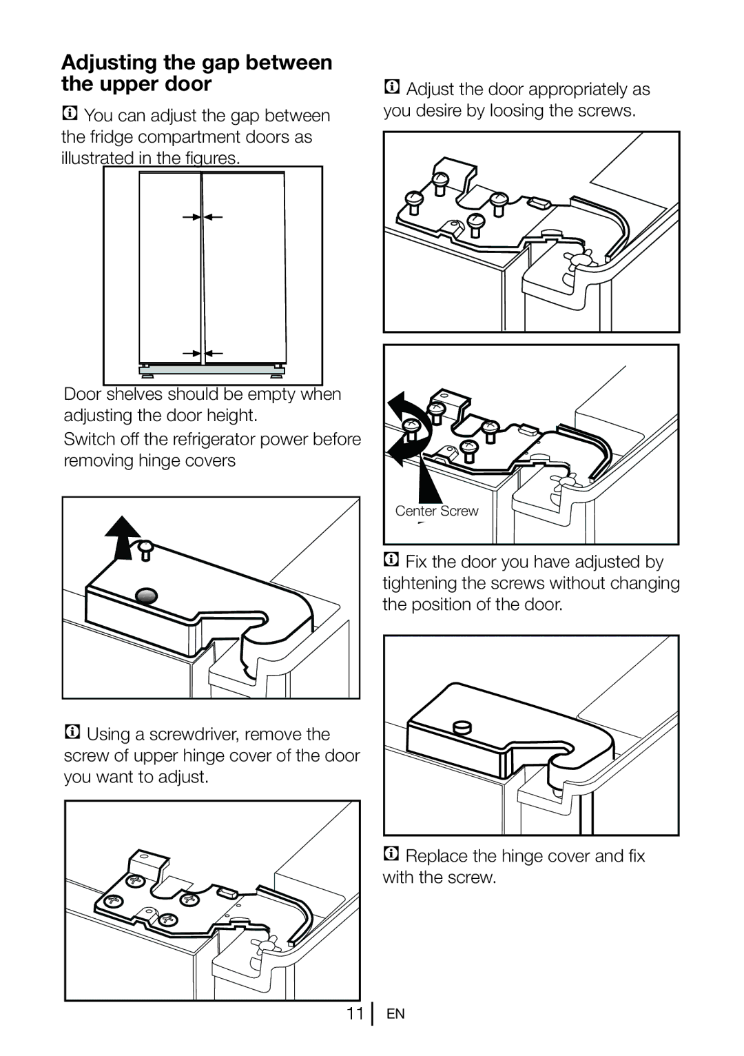 Beko GNE V320APS, gne v320 s, GNE V321APX, GNE V320 B, GL32APB manual Adjusting the gap between the upper door 