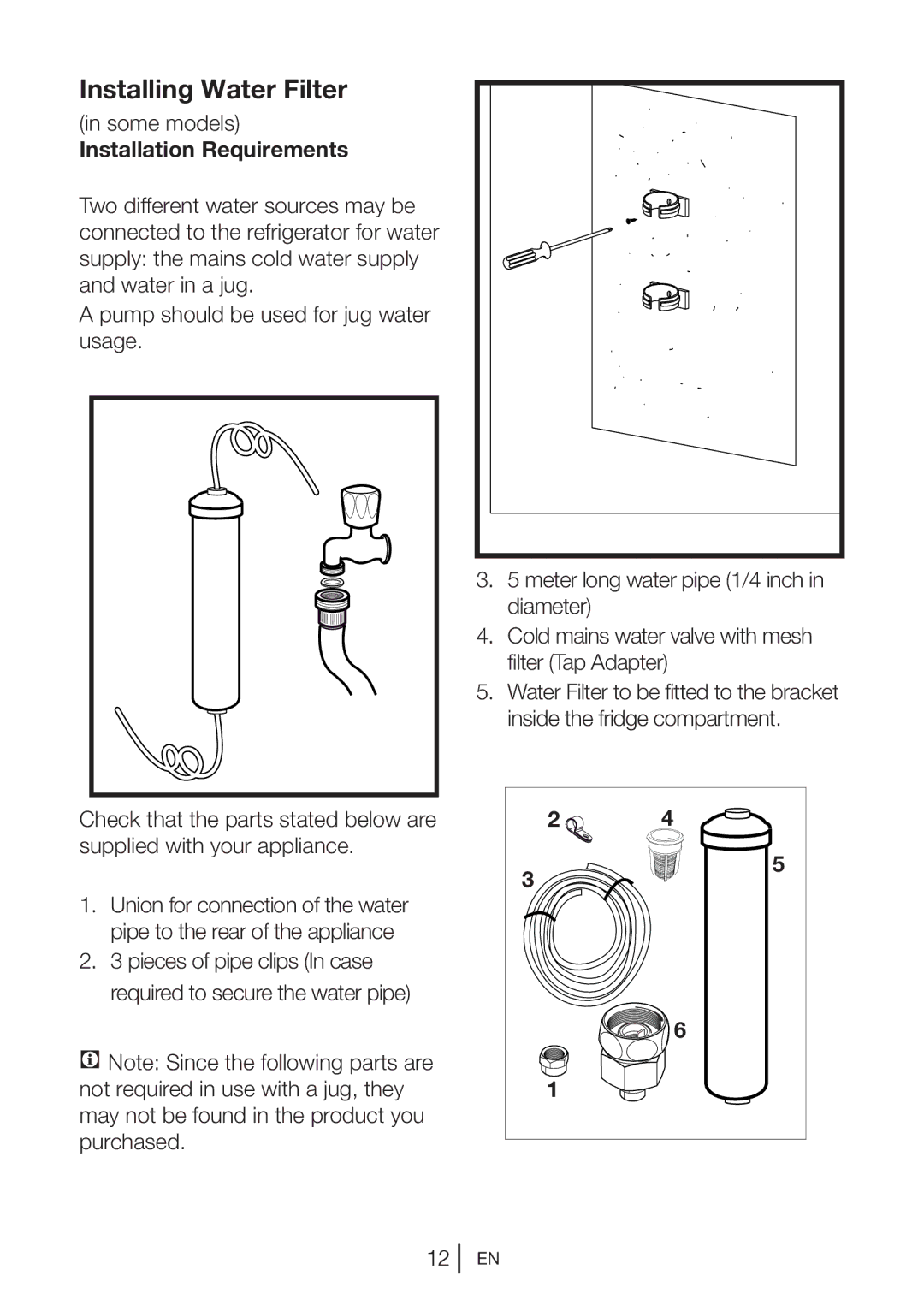 Beko GNE V320 B, gne v320 s, GNE V321APX, GNE V320APS, GL32APB manual Installing Water Filter, Installation Requirements 