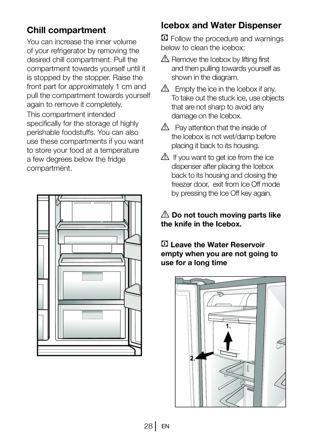 Beko GL32APB, gne v320 s, GNE V321APX, GNE V320APS, GNE V320 B manual Chill compartment, Icebox and Water Dispenser 