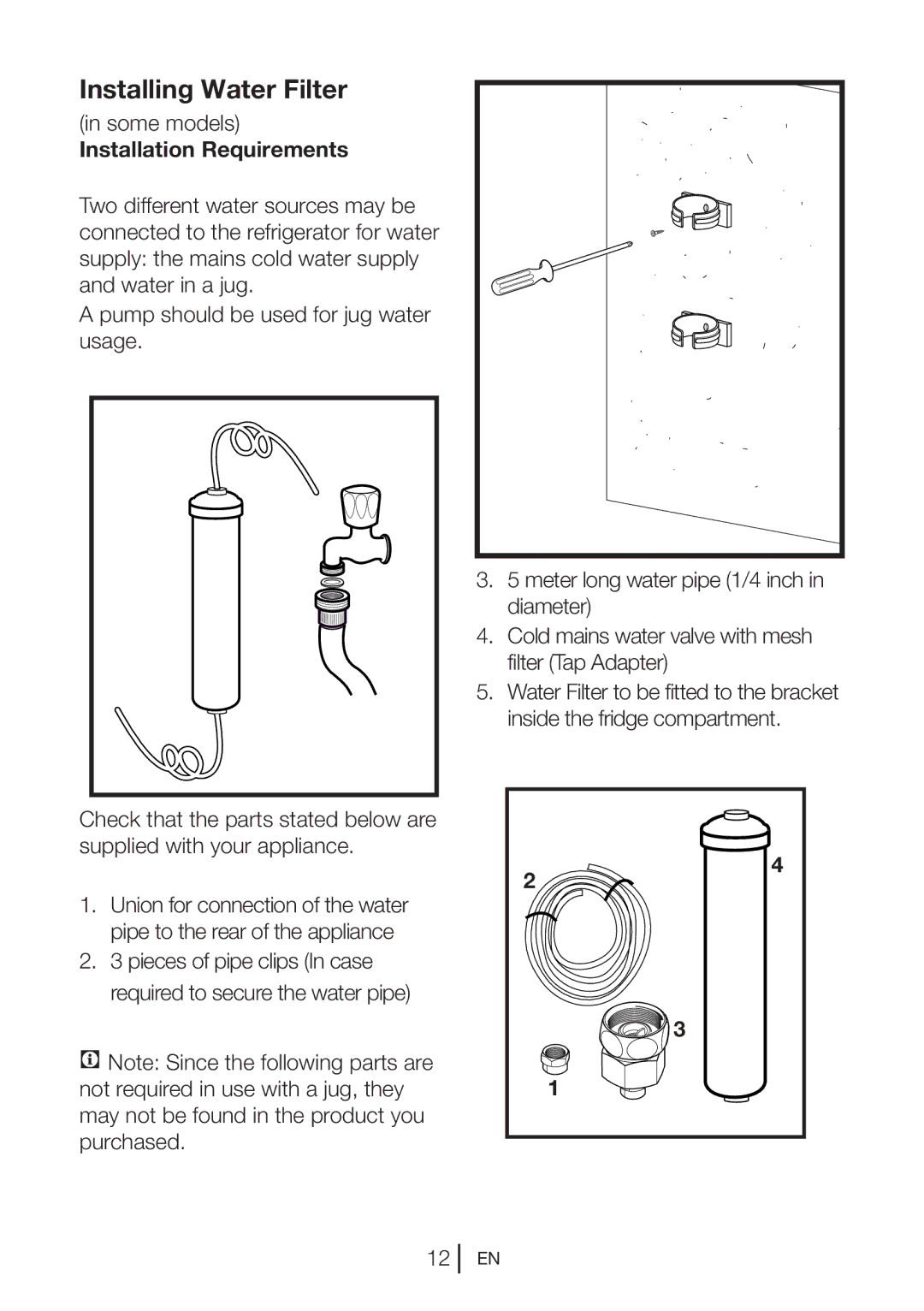 Beko gne v320 s manual Installing Water Filter, Installation Requirements 