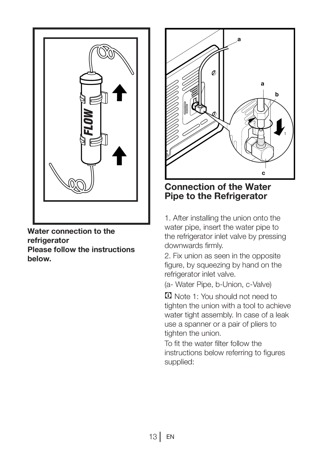 Beko gne v320 s manual Connection of the Water Pipe to the Refrigerator 