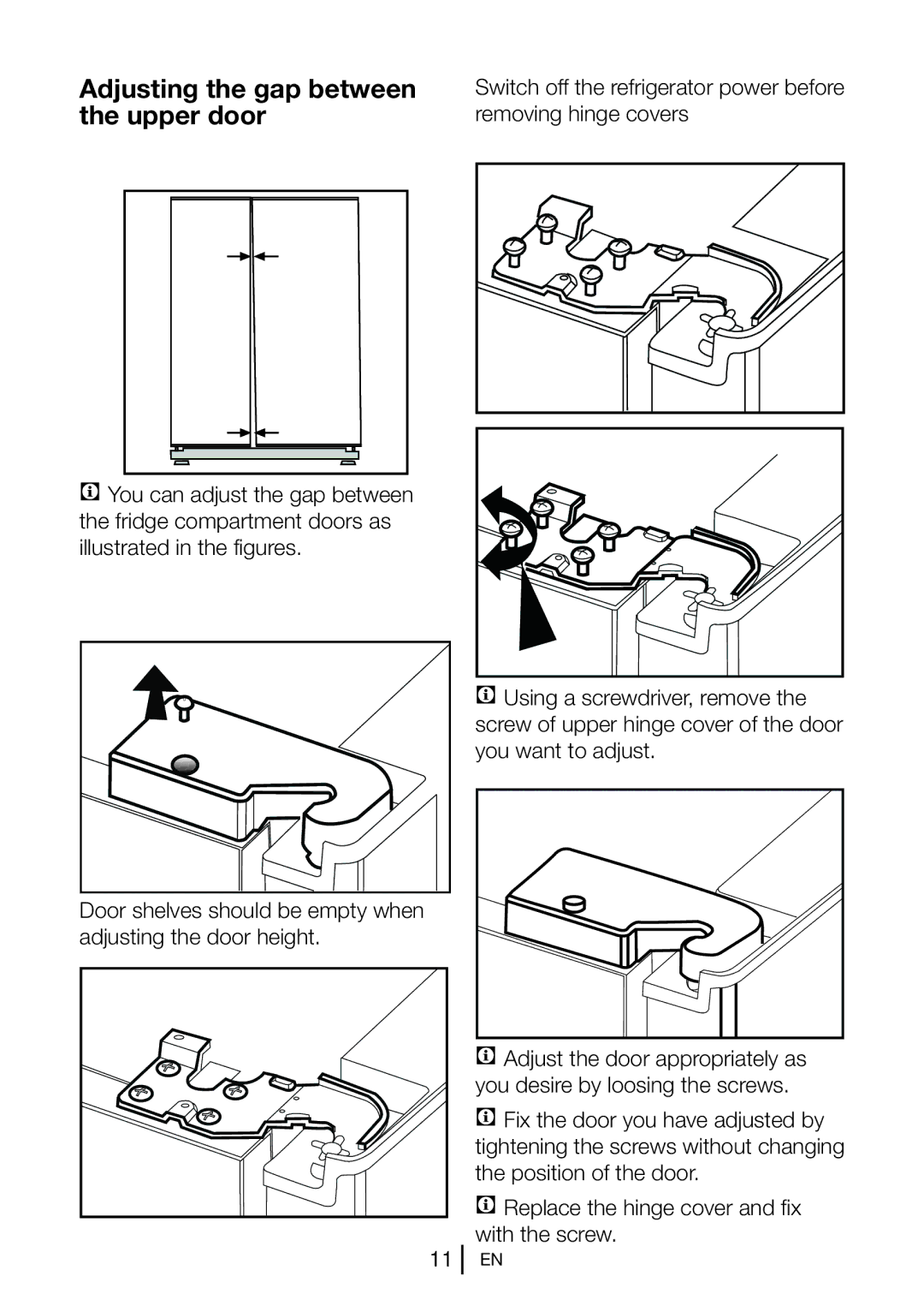 Beko GNE V322 X manual Adjusting the gap between the upper door 